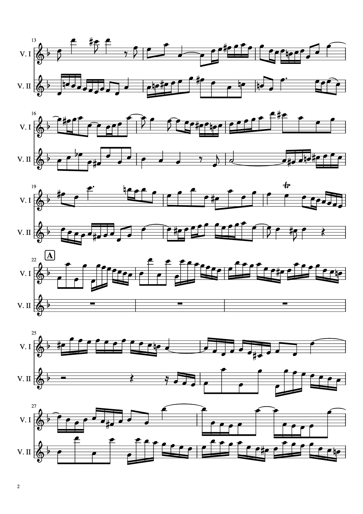 Page 2 of the piano sheet music PDF – Concerto pour 2 violons in ré minor Violin by Jean-Sébastien Bach, BWV 1043