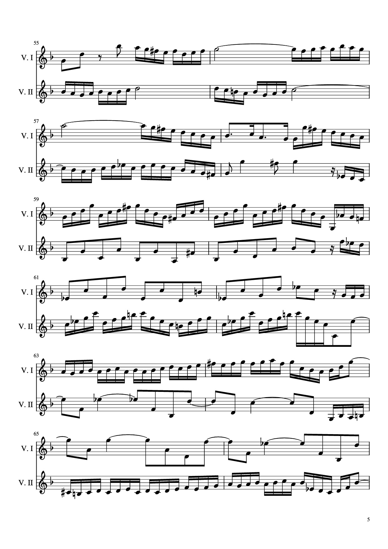 Page 5 of the piano sheet music PDF – Concerto pour 2 violons in ré minor Violin by Jean-Sébastien Bach, BWV 1043