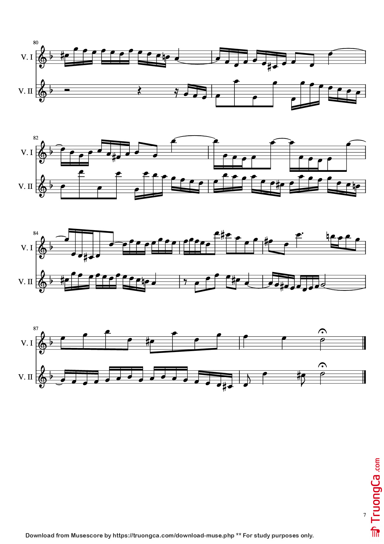 Page 7 of the piano sheet music PDF – Concerto pour 2 violons in ré minor Violin by Jean-Sébastien Bach, BWV 1043
