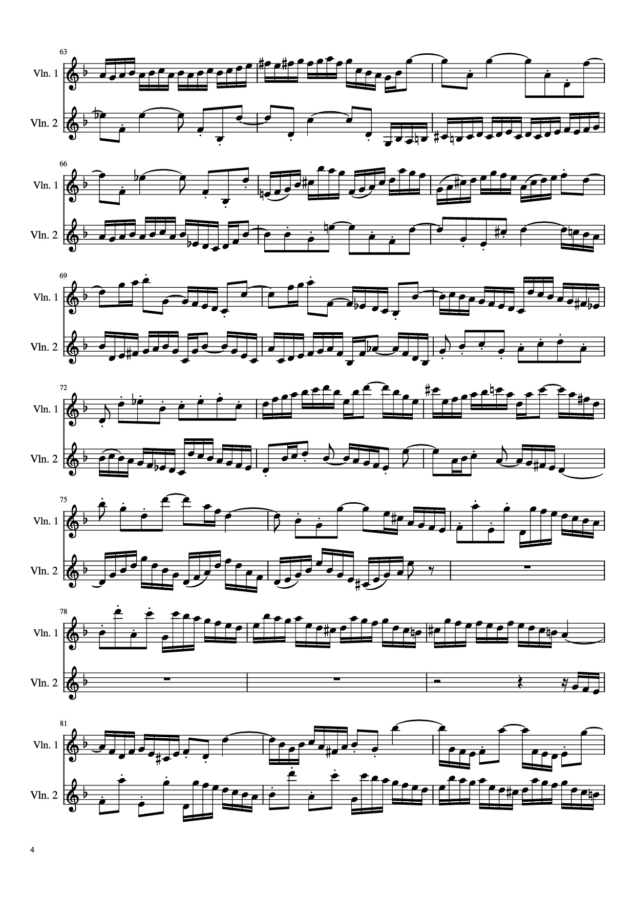Page 4 of the piano sheet music PDF – Concerto for 2 Violins by J. S. Bach