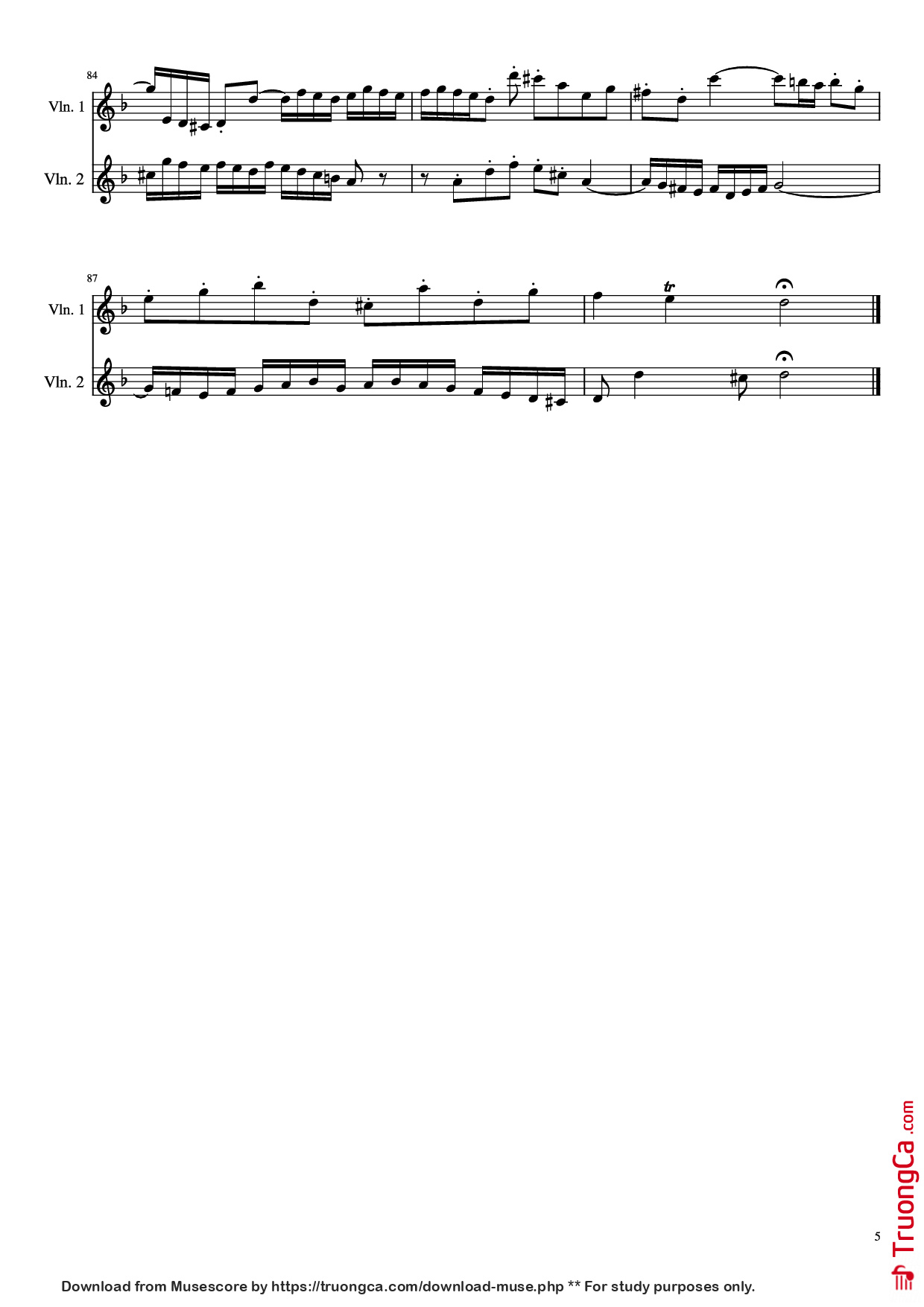 Page 5 of the piano sheet music PDF – Concerto for 2 Violins by J. S. Bach