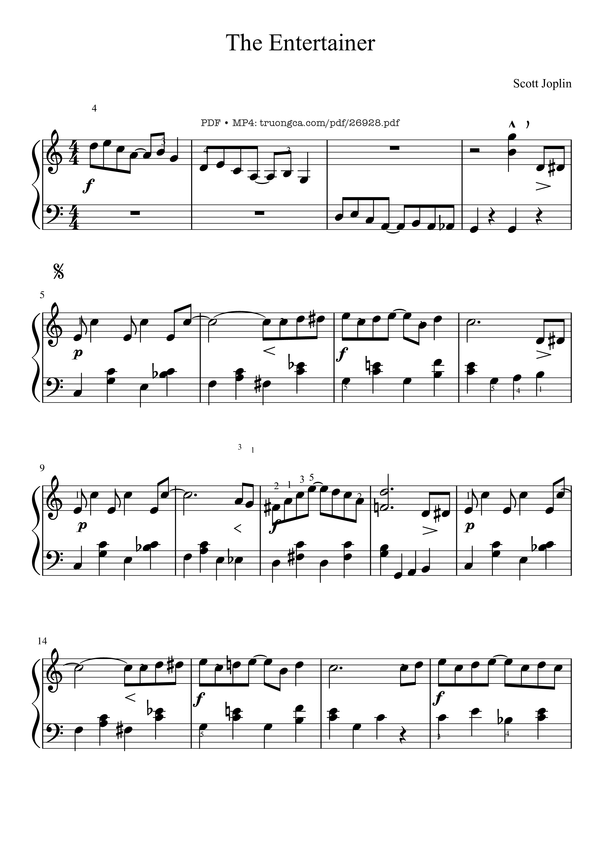 Page 1 of the piano sheet music PDF Piano – The Entertainer Piano Easy by Scott Joplin