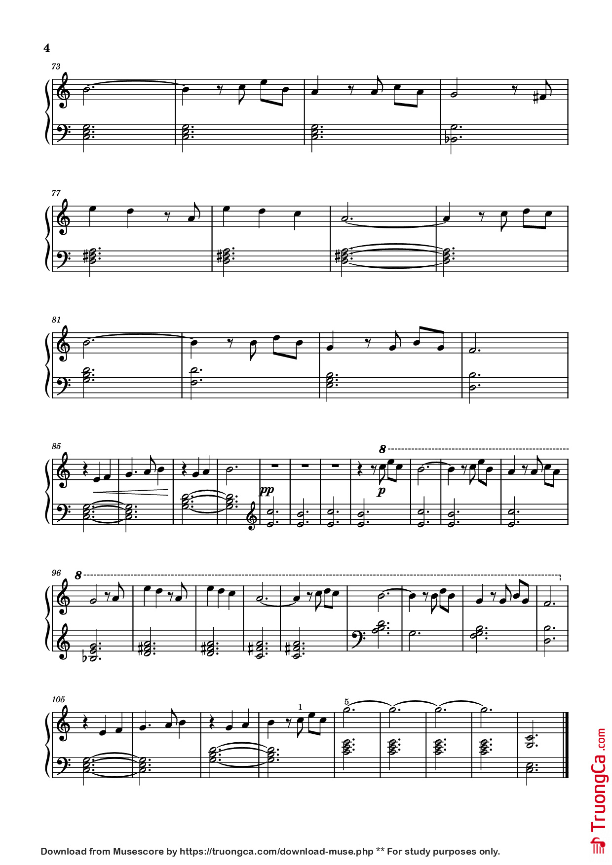 Page 4 of the piano sheet music PDF Piano – Married Life (Theme from Up) Piano by Michael Giacchino