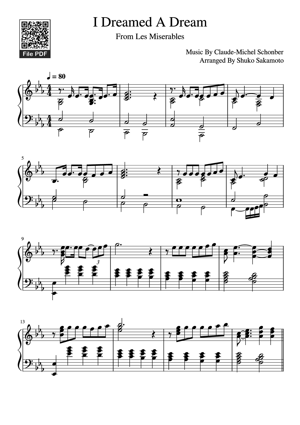 Page 1 of the piano sheet music PDF Piano – I Dreamed A Dream Piano by Music By Claude-Michel Schonber