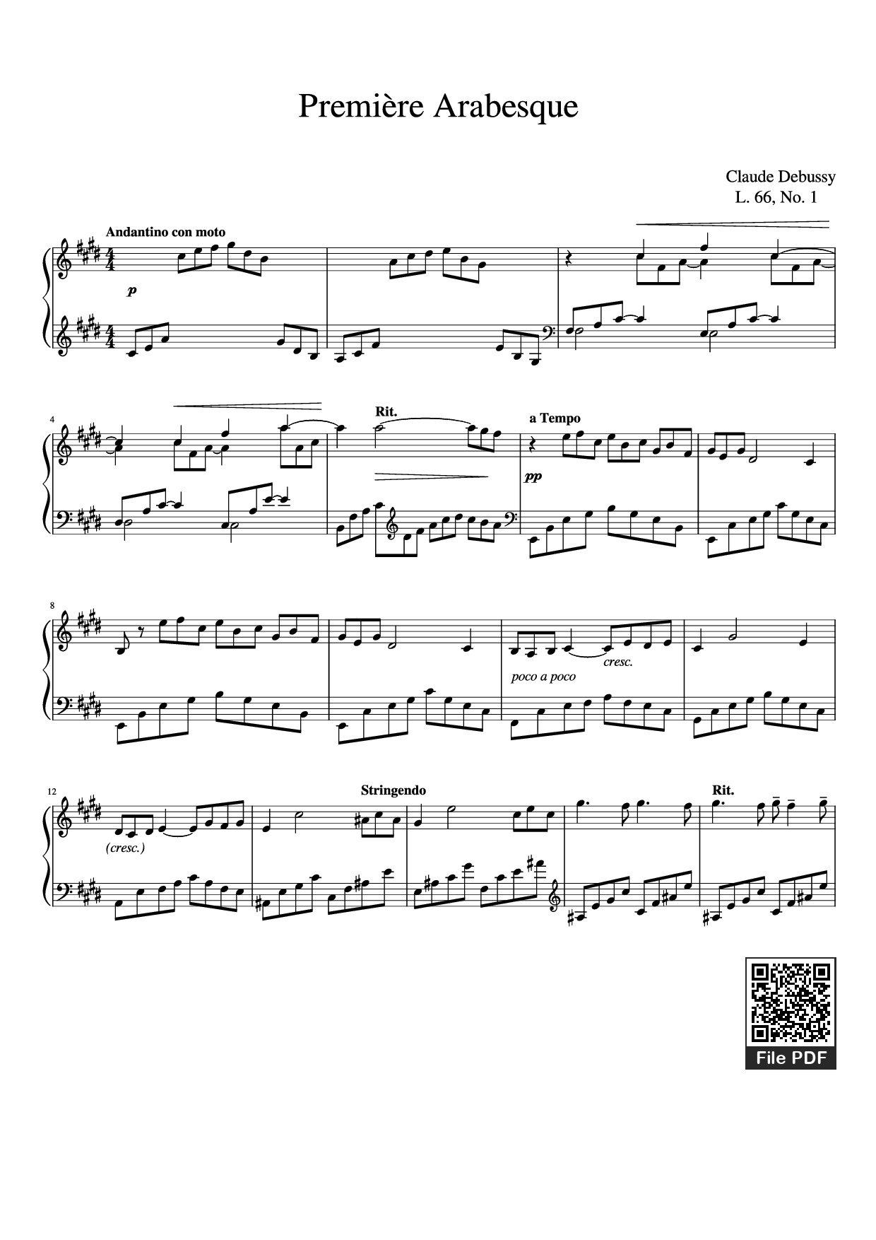 Page 1 of the piano sheet music PDF Piano – Première Arabesque Piano by Claude Debussy