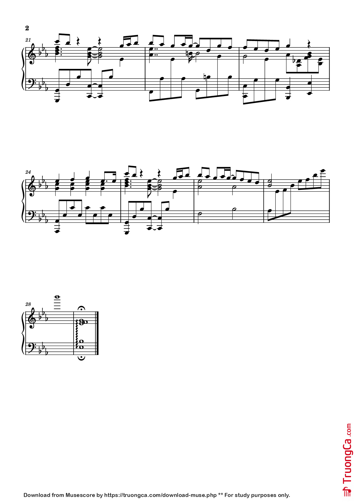 Page 2 of the piano sheet music PDF Piano – 約束 Piano by フレンズ