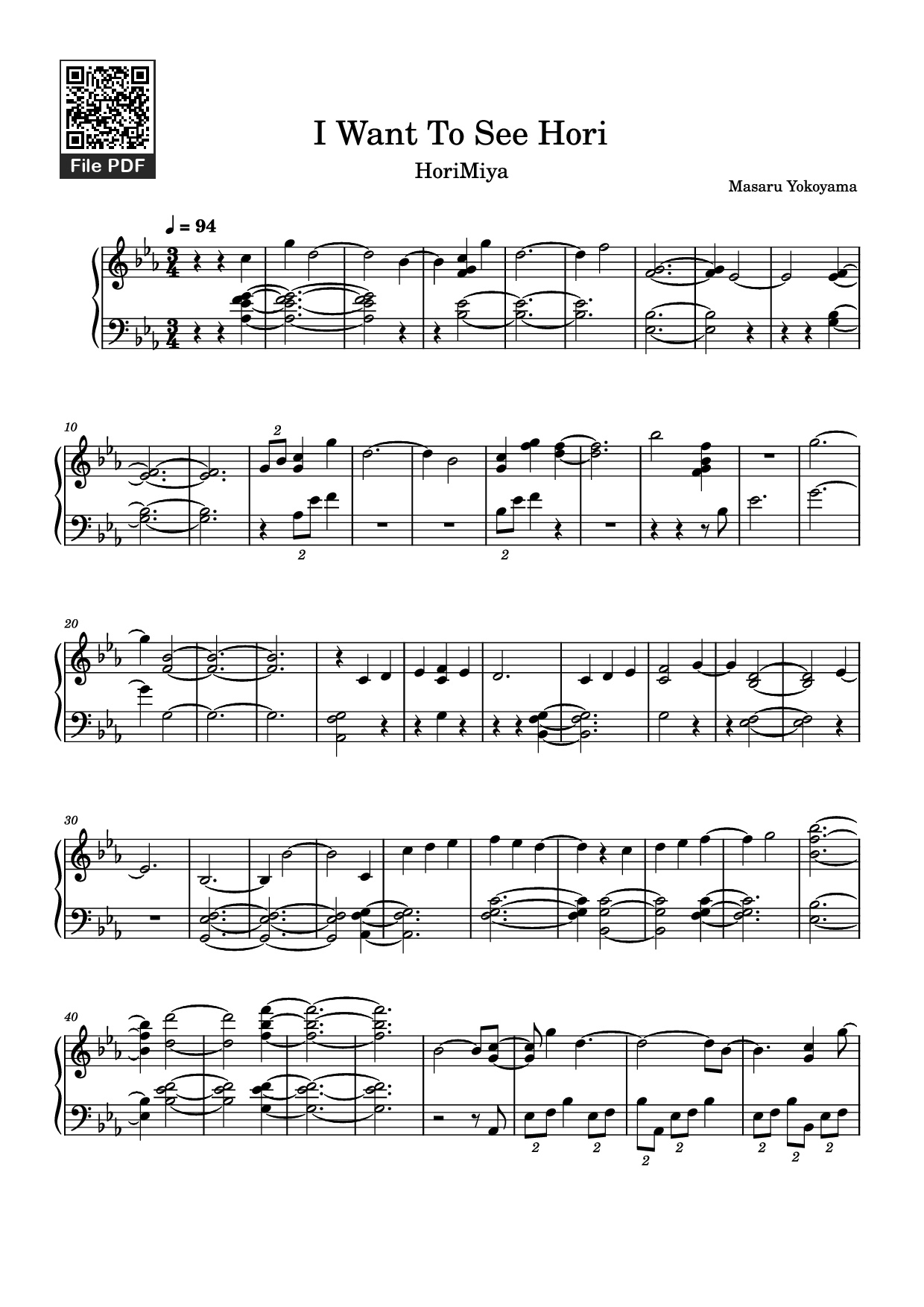 Page 1 of the piano sheet music PDF Piano – I Want To See Hori Piano by Masaru Yokoyama