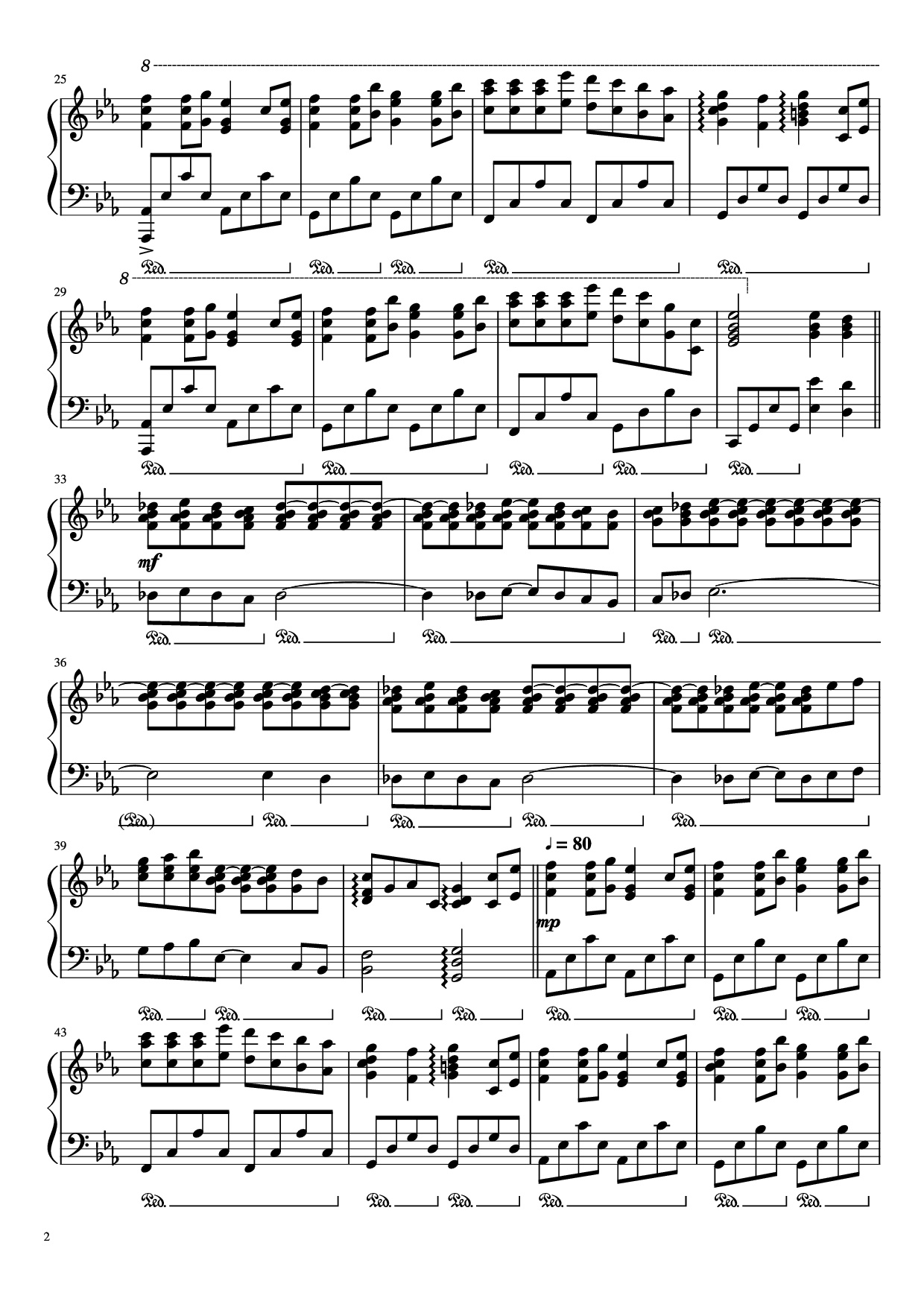 Page 2 of the piano sheet music PDF Piano – The Wind Forest (from My Neighbour Totoro) Piano by Joe Hisaishi