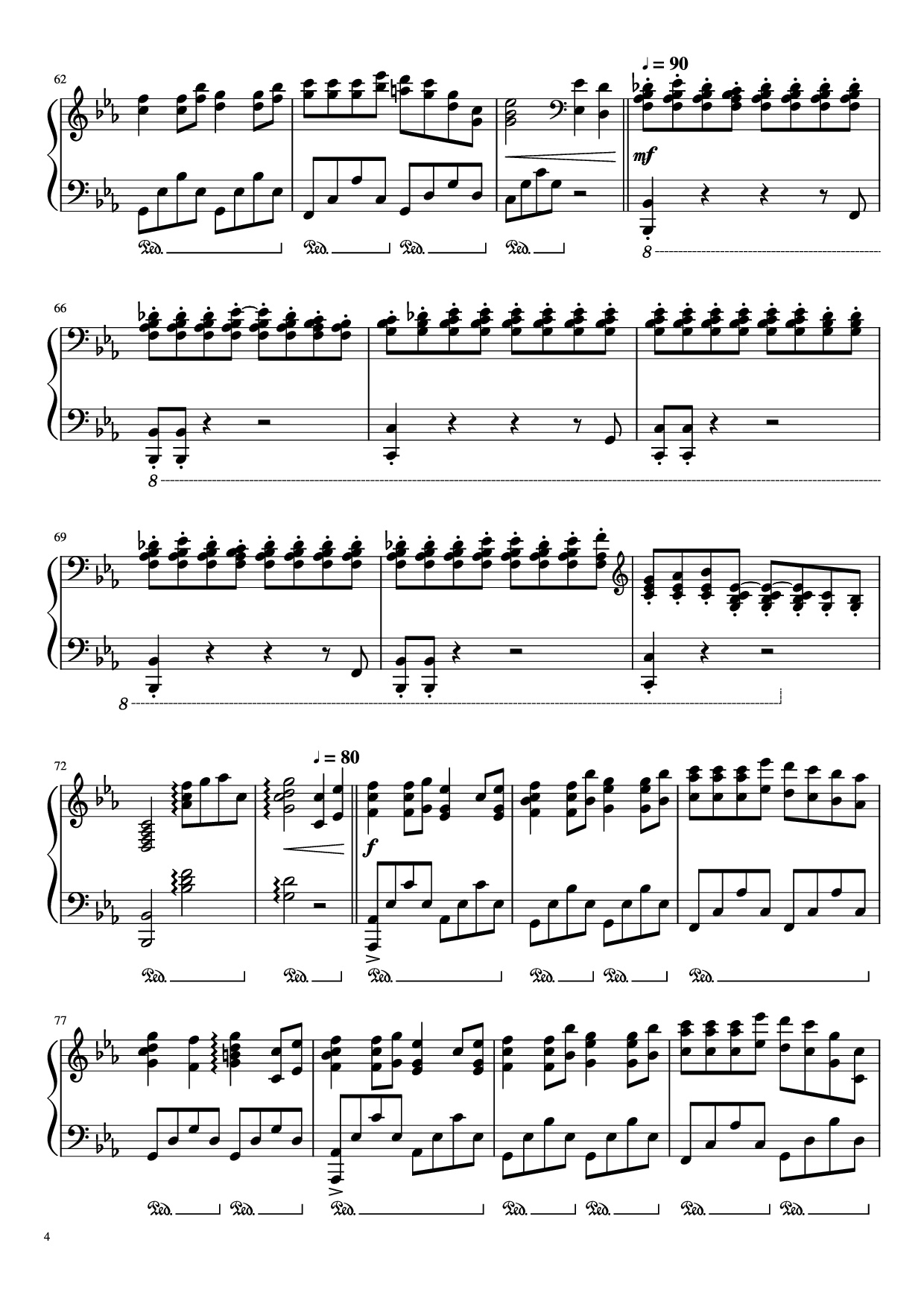 Page 4 of the piano sheet music PDF Piano – The Wind Forest (from My Neighbour Totoro) Piano by Joe Hisaishi