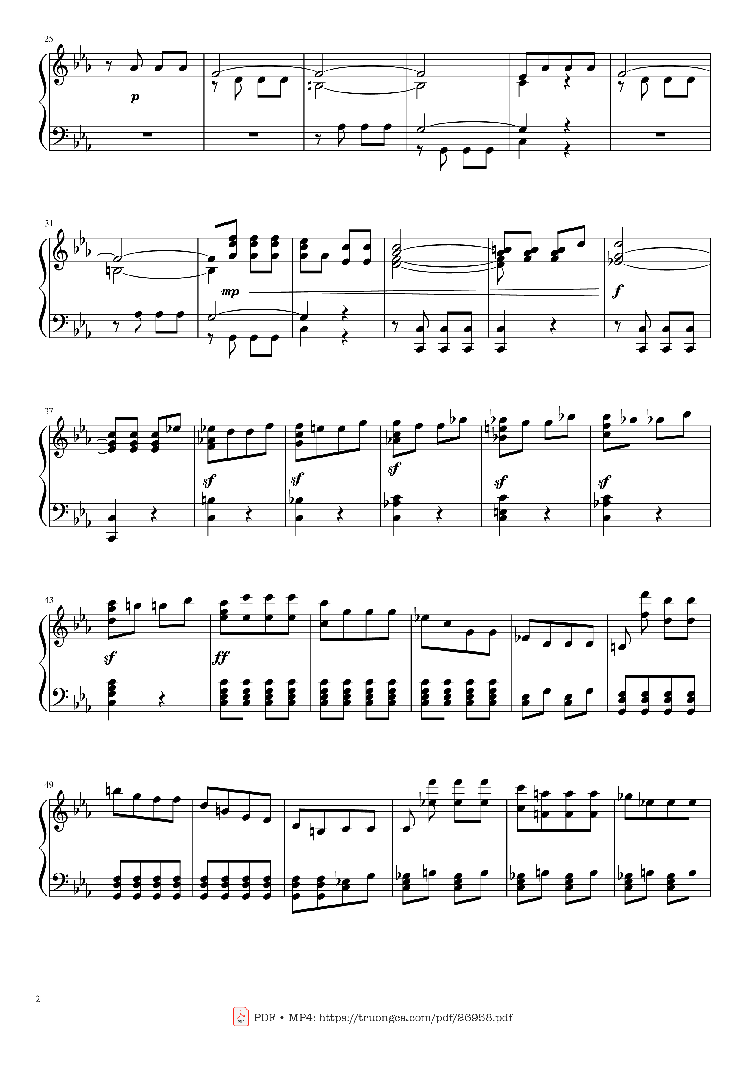 Page 2 of the piano sheet music PDF Piano – Beethoven Symphony No. 5 Piano solo by Ludwig van Beethoven
