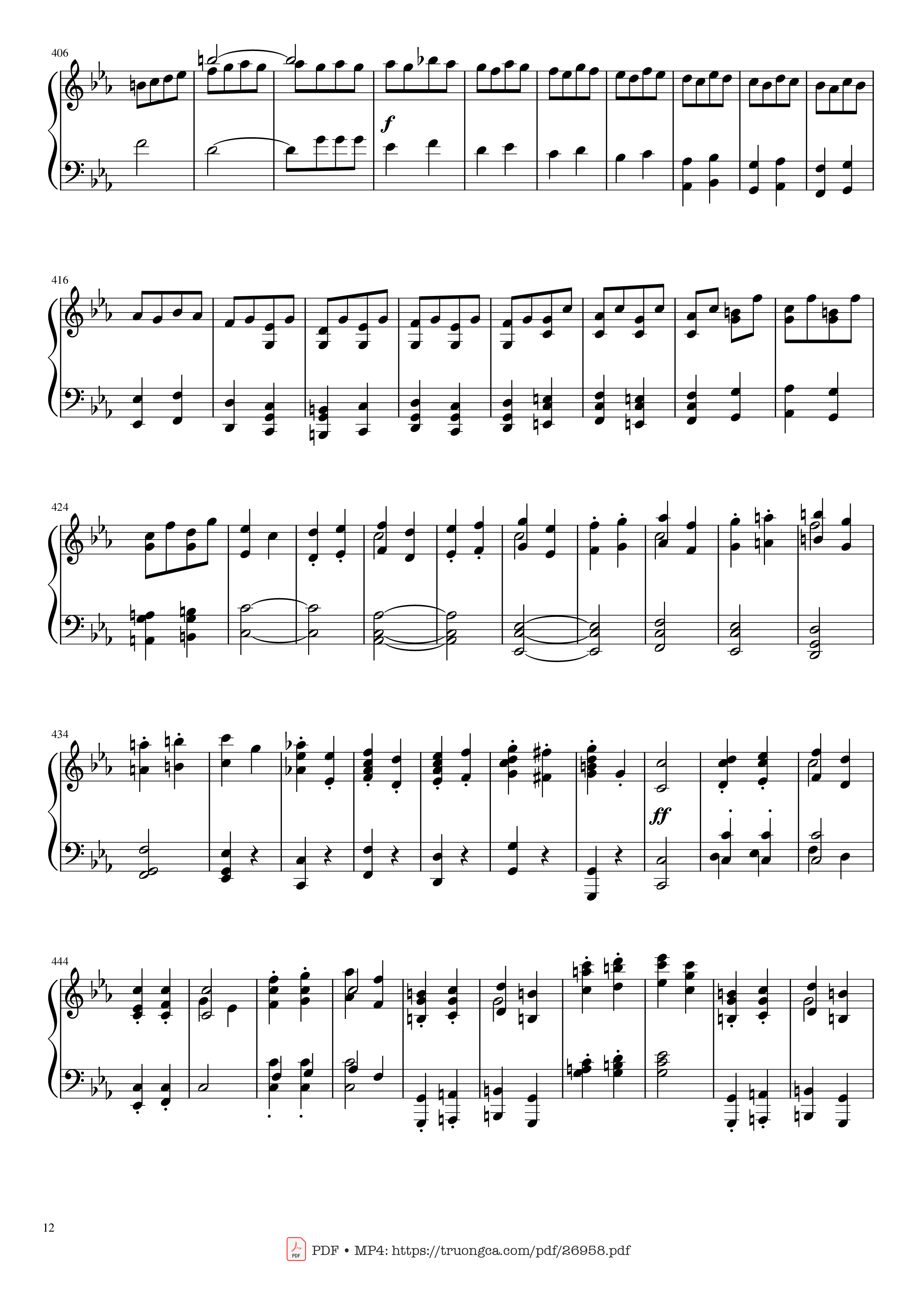 Page 12 of the piano sheet music PDF Piano – Beethoven Symphony No. 5 Piano solo by Ludwig van Beethoven