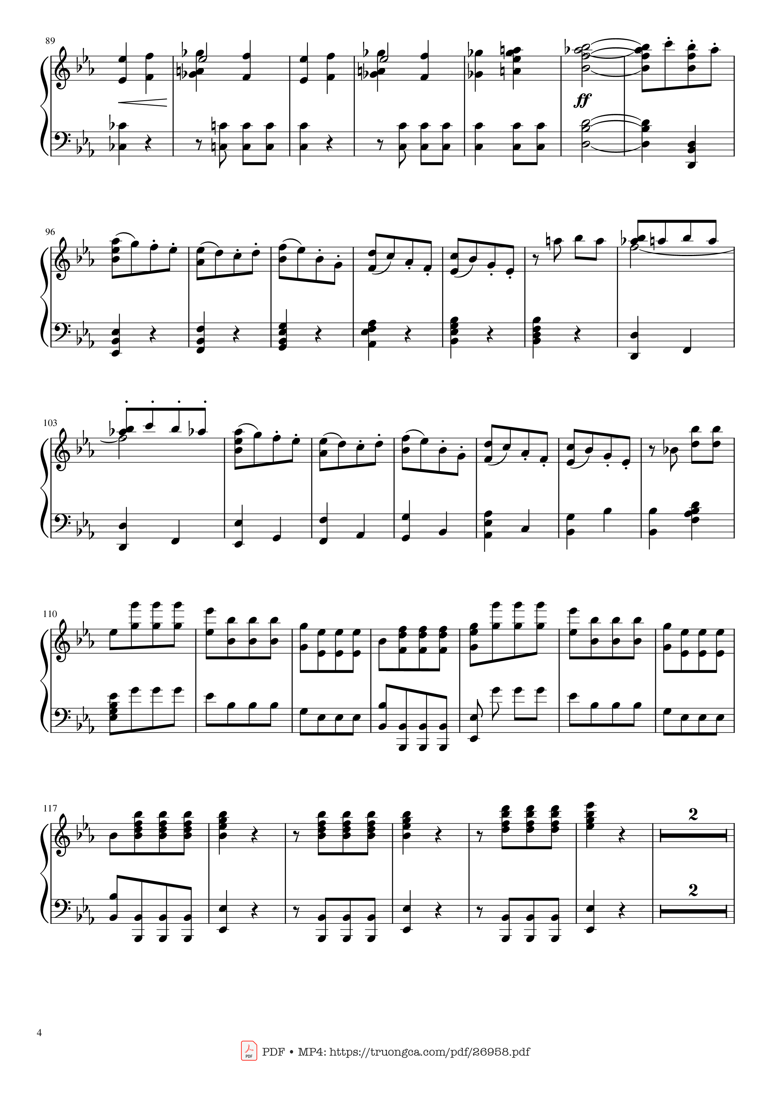 Page 4 of the piano sheet music PDF Piano – Beethoven Symphony No. 5 Piano solo by Ludwig van Beethoven
