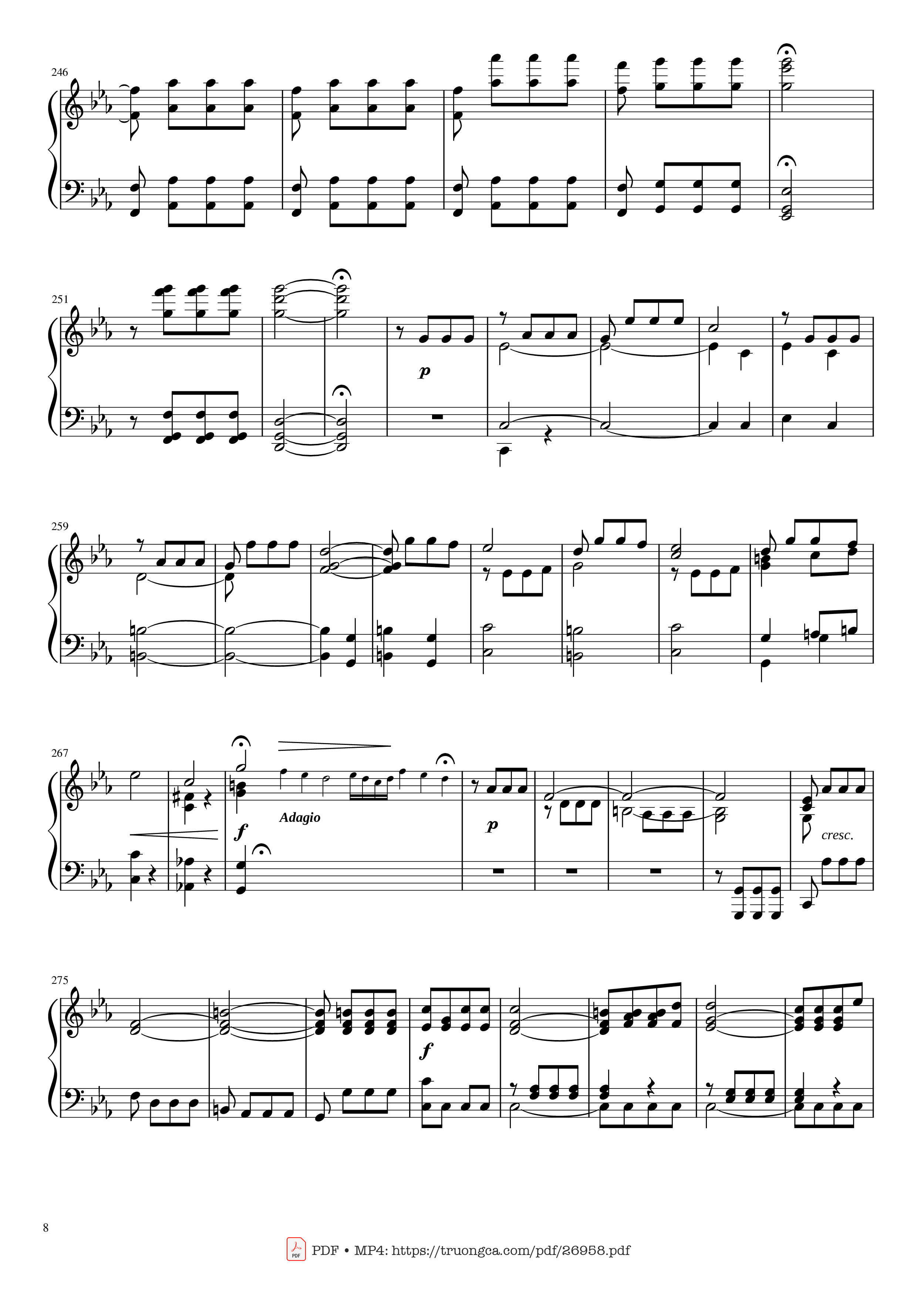 Page 8 of the piano sheet music PDF Piano – Beethoven Symphony No. 5 Piano solo by Ludwig van Beethoven