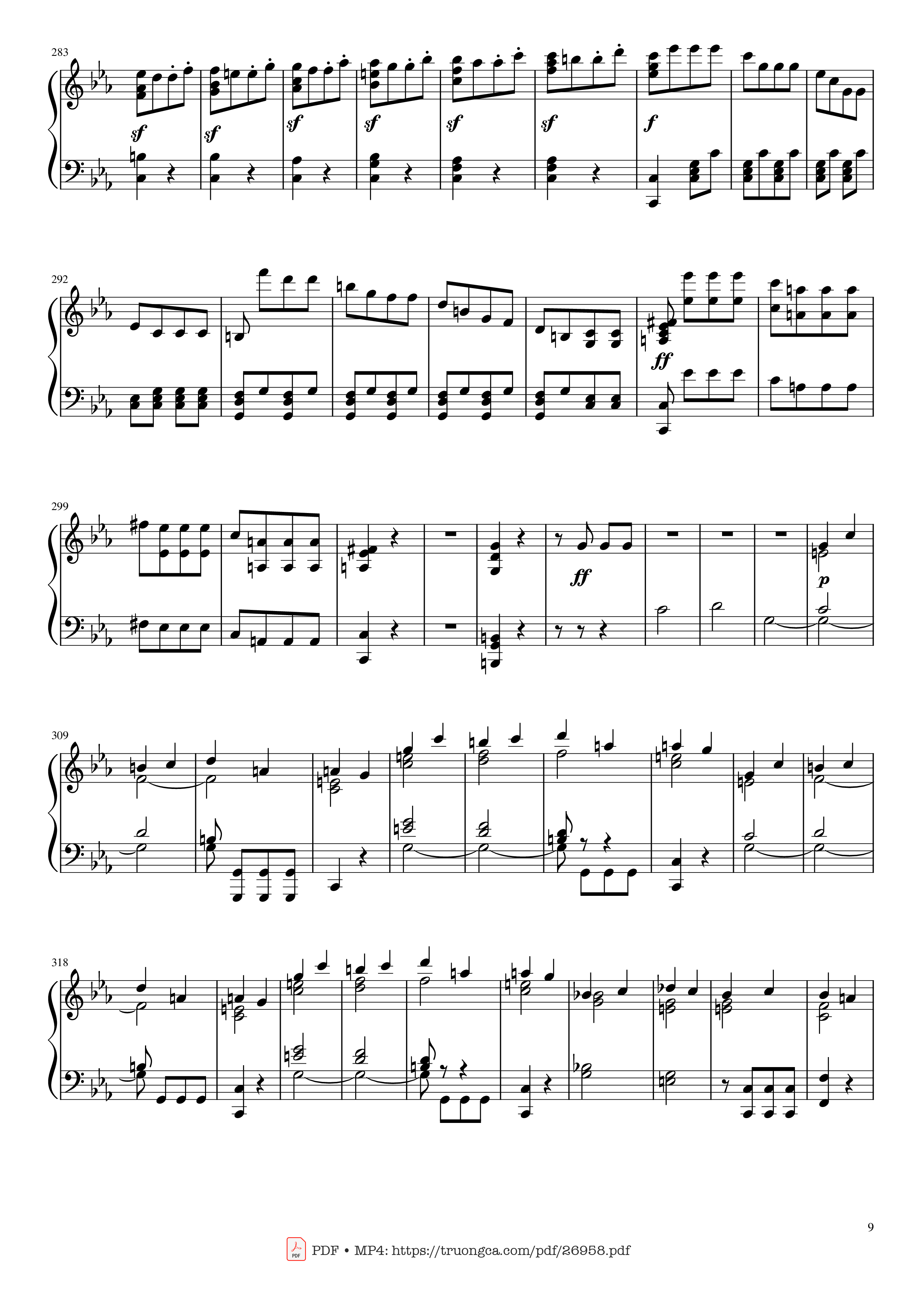 Page 9 of the piano sheet music PDF Piano – Beethoven Symphony No. 5 Piano solo by Ludwig van Beethoven