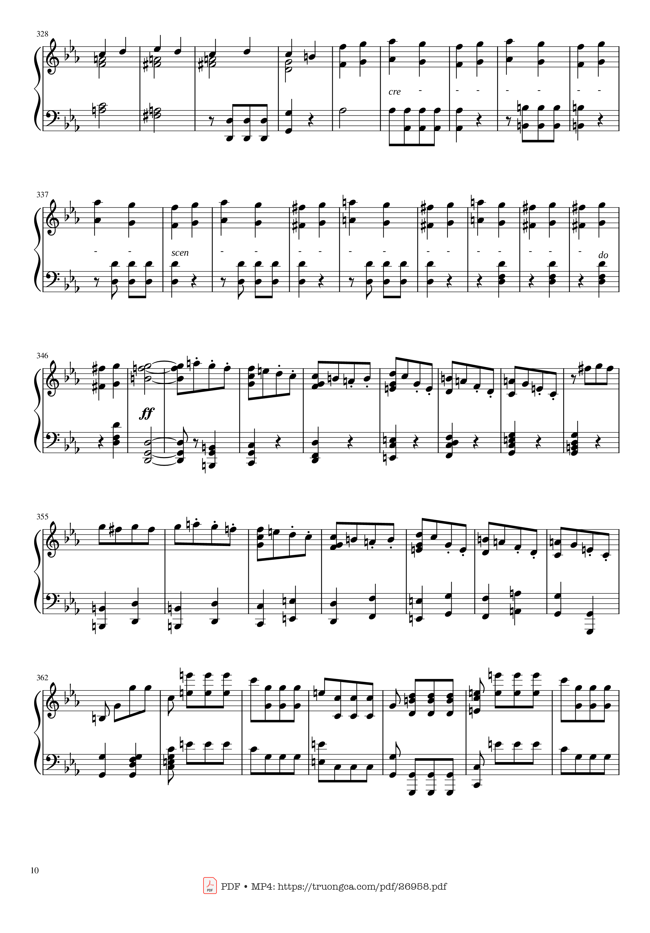 Page 10 of the piano sheet music PDF Piano – Beethoven Symphony No. 5 Piano solo by Ludwig van Beethoven