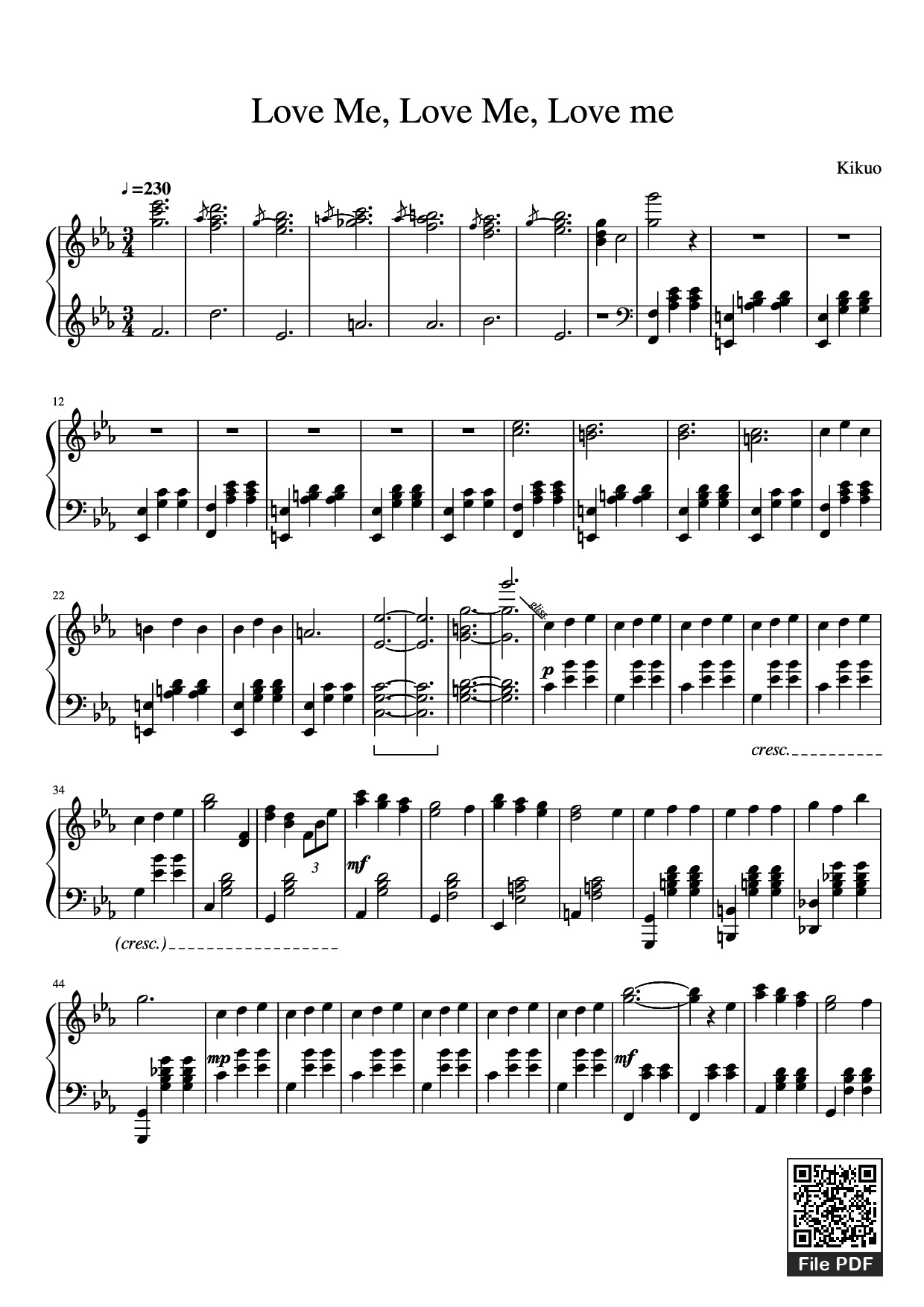 Page 1 of the piano sheet music PDF Piano – Love Me, Love Me, Love me Piano by Kikuo
