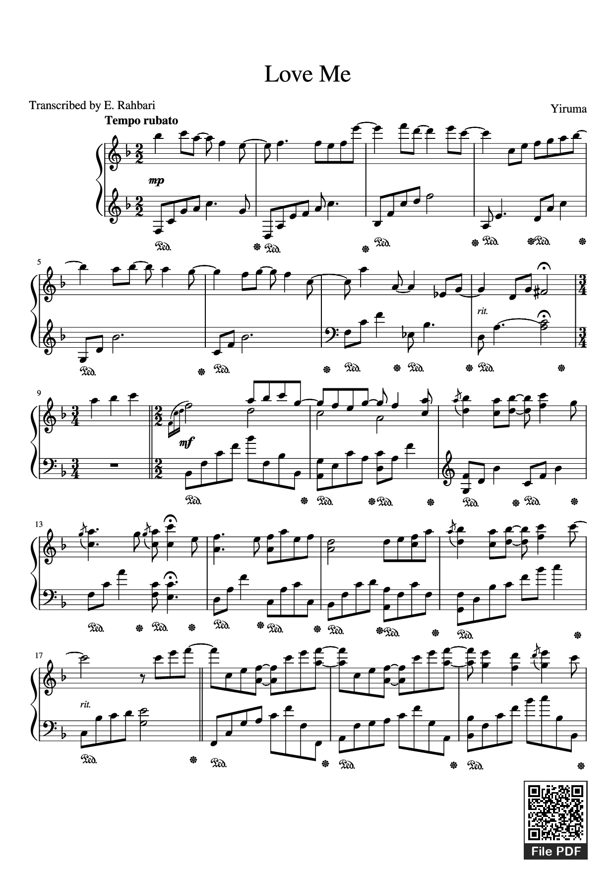 Page 1 of the piano sheet music PDF Piano – Love Me Piano by Yiruma