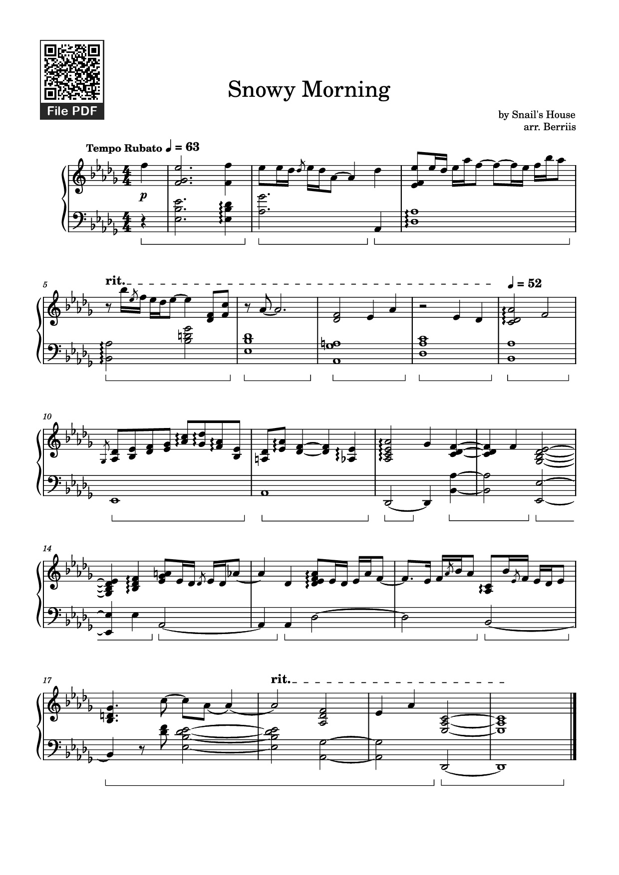 Page 1 of the piano sheet music PDF Piano – Snowy Morning Piano by Snail
