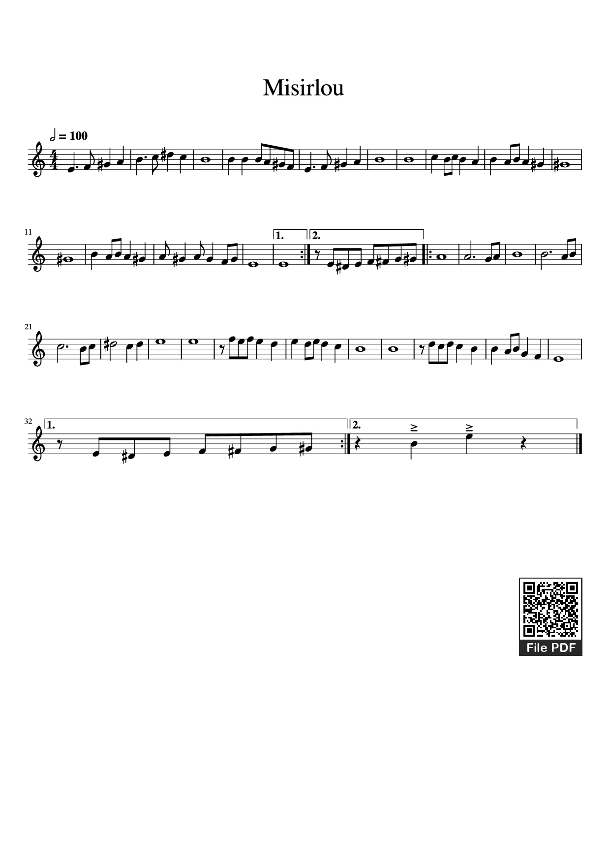Page 1 of the piano sheet music PDF – Misirlou Violin by Undefined
