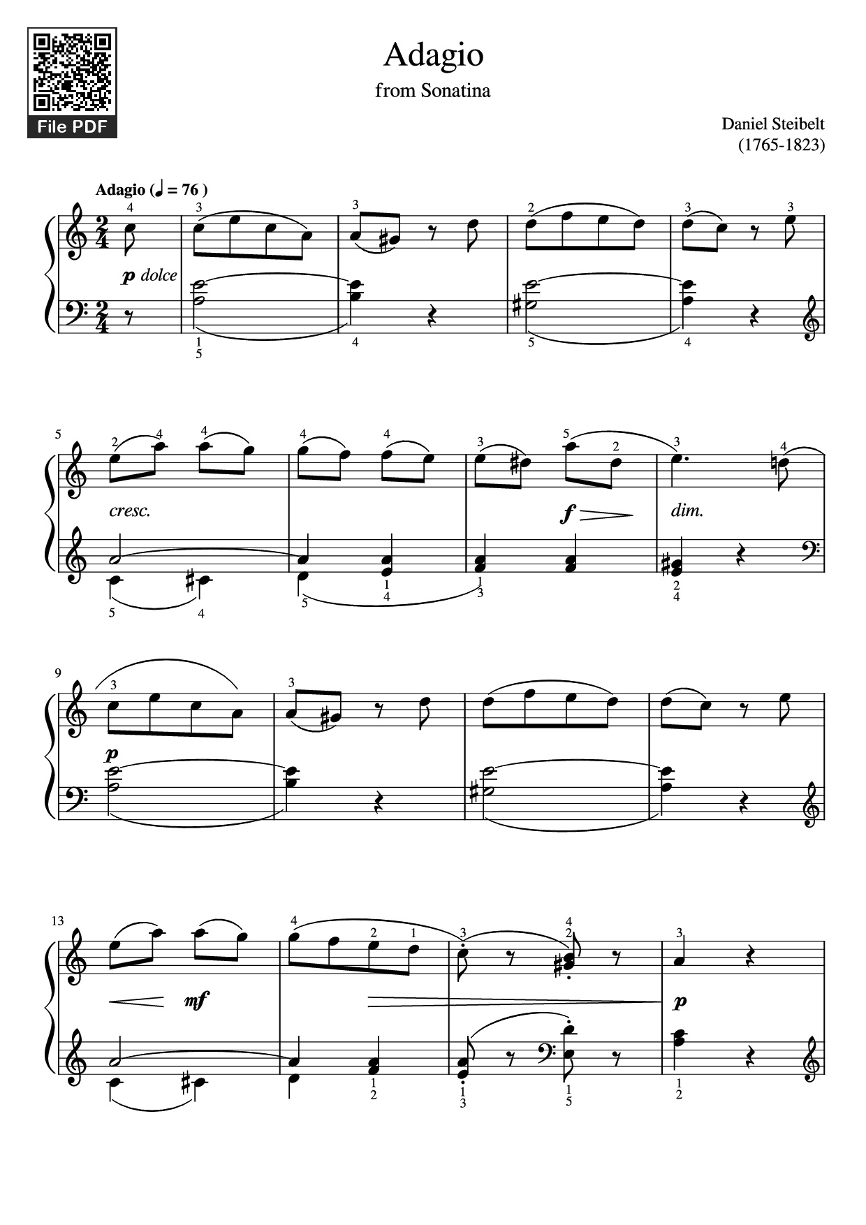 Page 1 of the piano sheet music PDF Piano – Adagio Piano by Daniel Steibelt