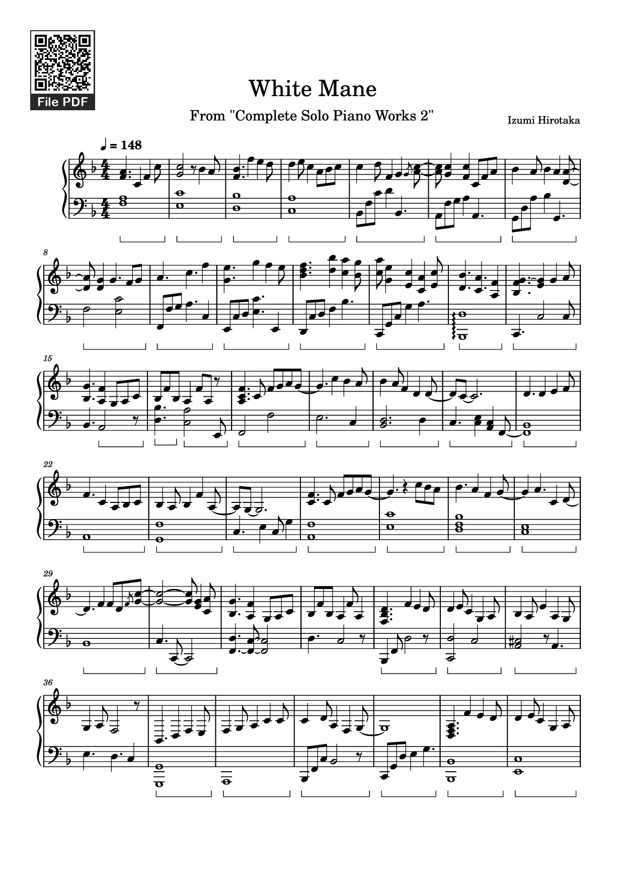 Page 1 of the piano sheet music PDF Piano – White Mane Piano by Izumi Hirotaka