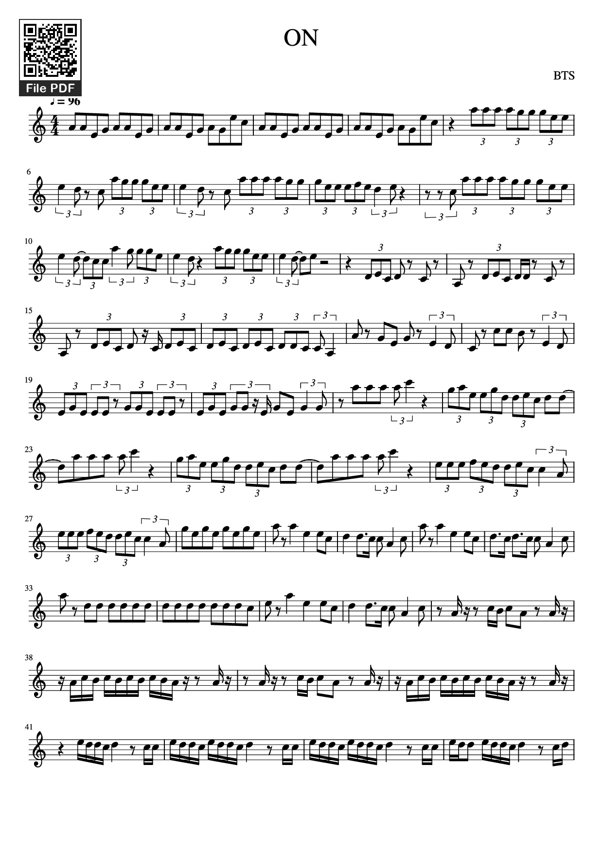 Page 1 of the piano sheet music PDF – ON Violin by BTS