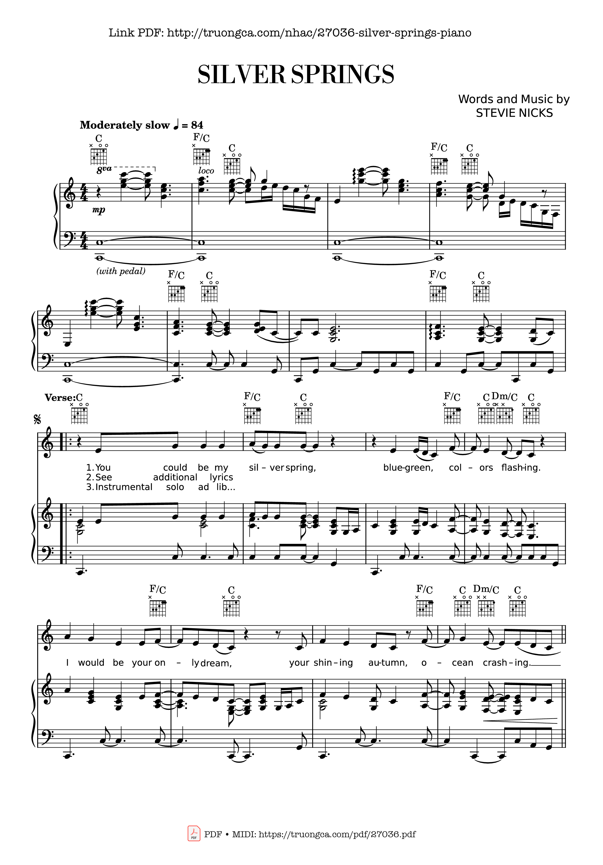 Page 1 of the piano sheet music PDF Piano – Silver Springs Piano & vocal by STEVIE NICKS