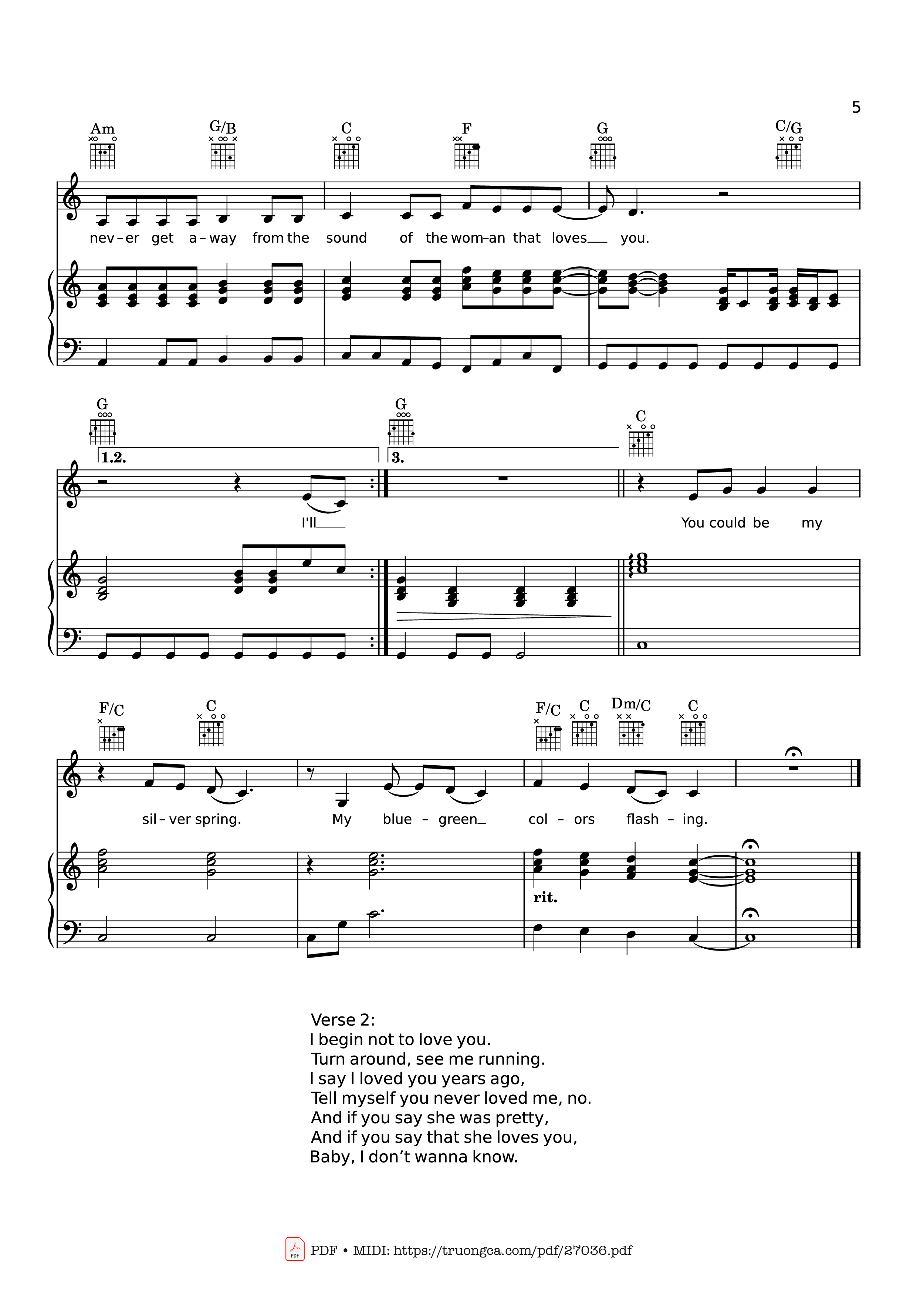 Page 5 of the piano sheet music PDF Piano – Silver Springs Piano & vocal by STEVIE NICKS
