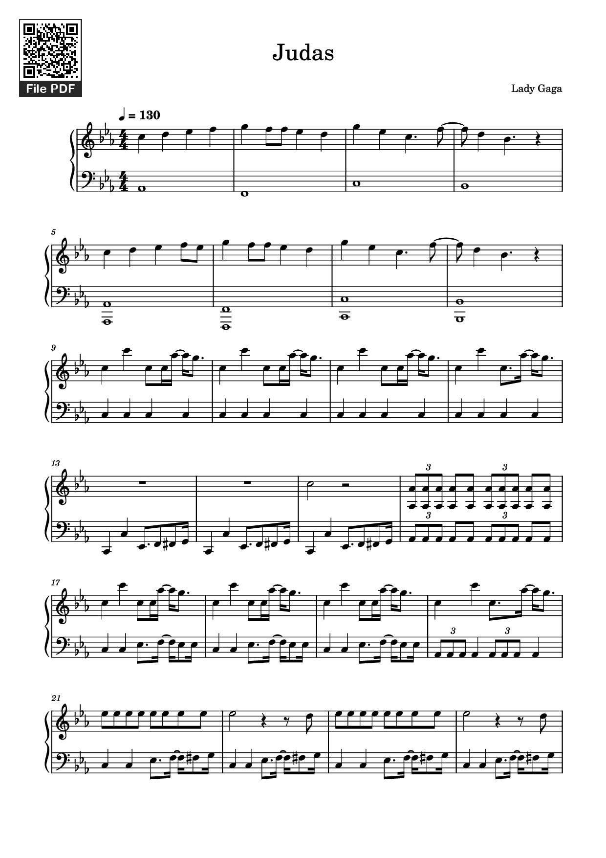 Page 1 of the piano sheet music PDF Piano – Judas Piano by Lady Gaga