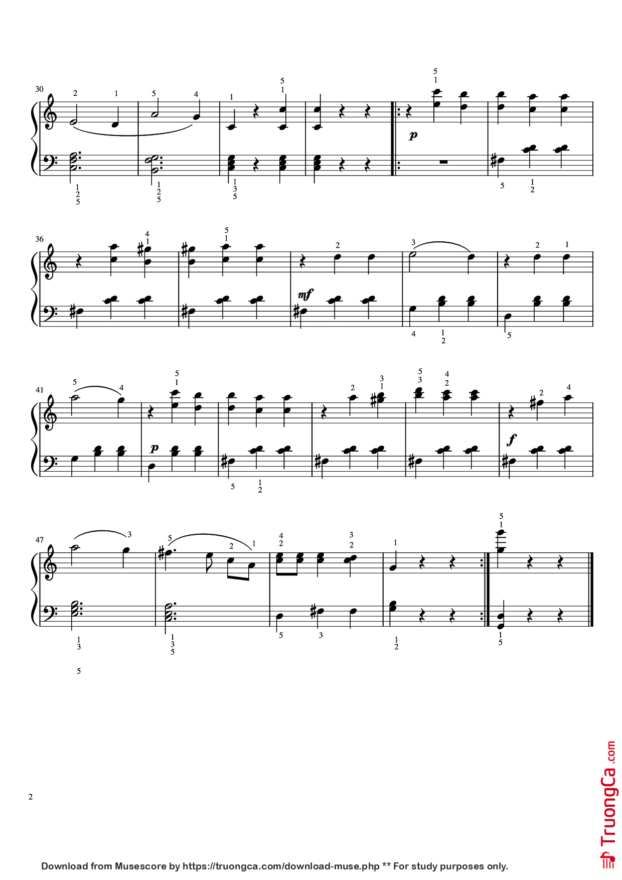 Page 2 of the piano sheet music PDF Piano – The Blue Danube Piano by Johann Strauss II
