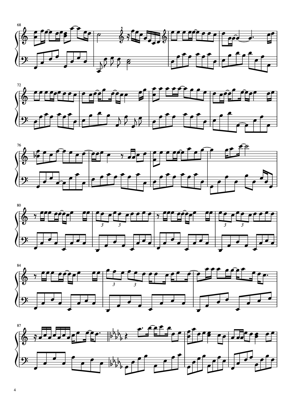 Page 4 of the piano sheet music PDF Piano – 把回忆拼好给你 Gói Gọn Hồi Ức Trao Cho Anh by 王贰浪
