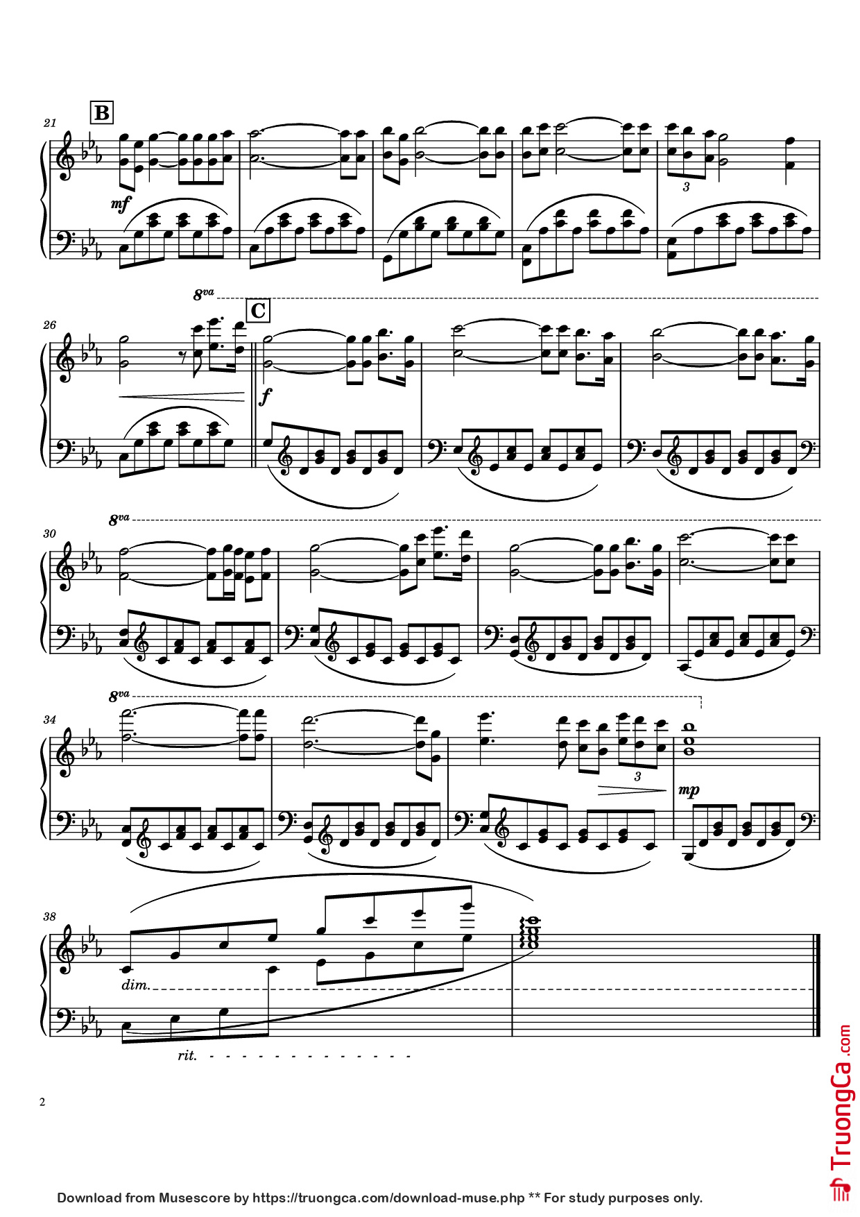 Page 2 of the piano sheet music PDF Piano – A Time For Us Piano by Played by Richard Clayderman