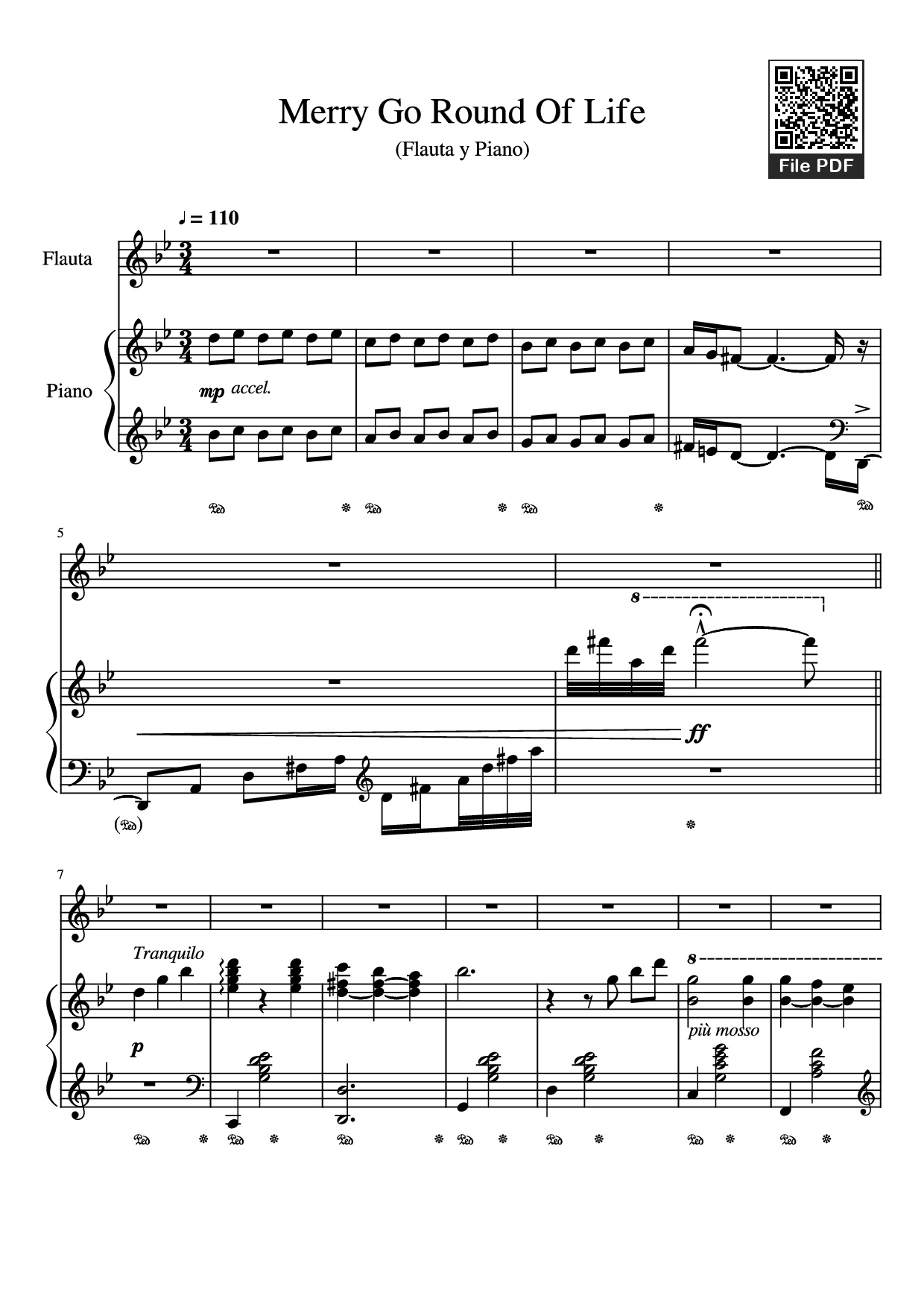 Page 1 of the piano sheet music PDF Piano – Merry Go Round Of Life Piano by Undefined