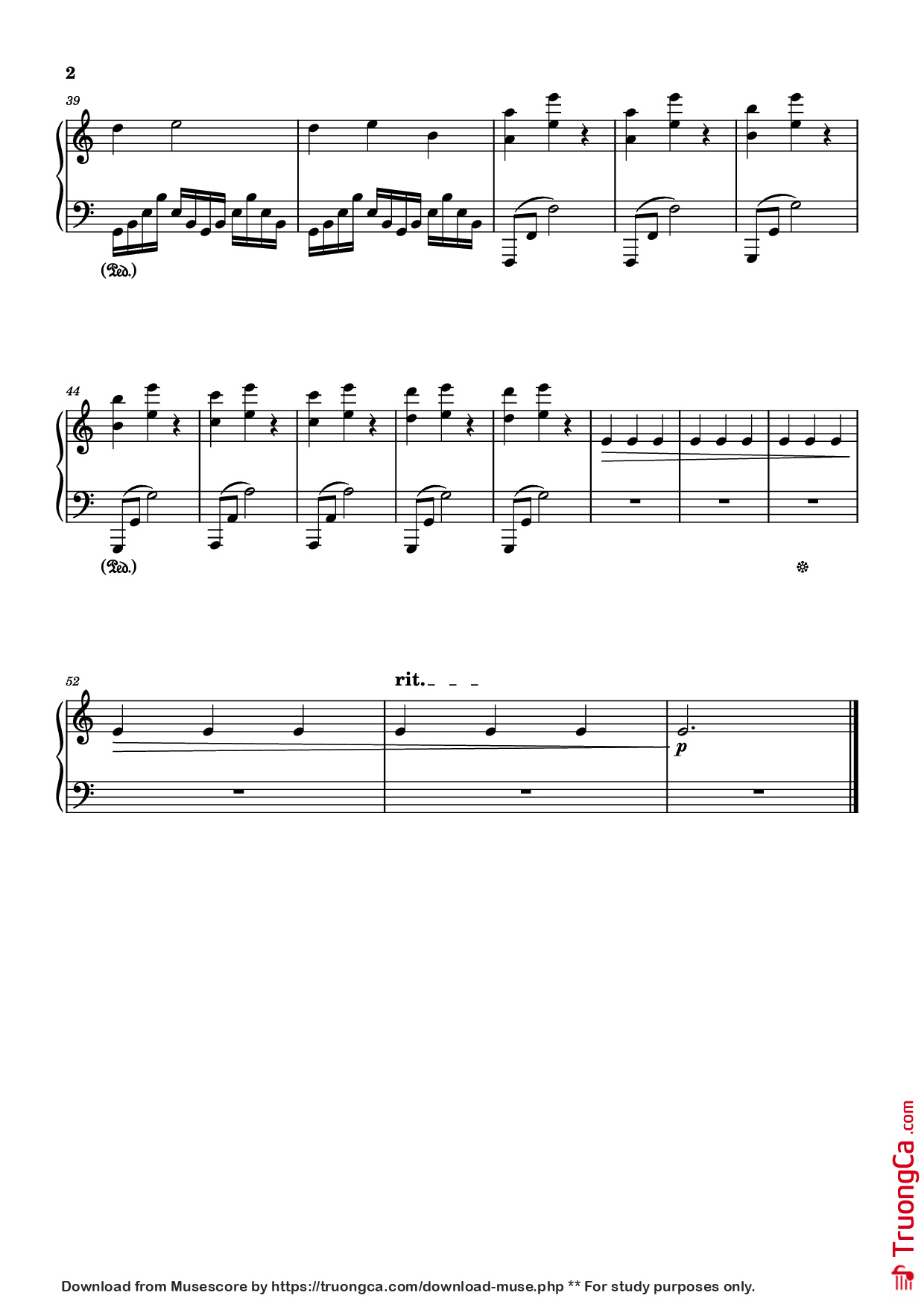 Page 2 of the piano sheet music PDF Piano – Interstellar OST - Cornfield Chase Piano by Hans Zimmer