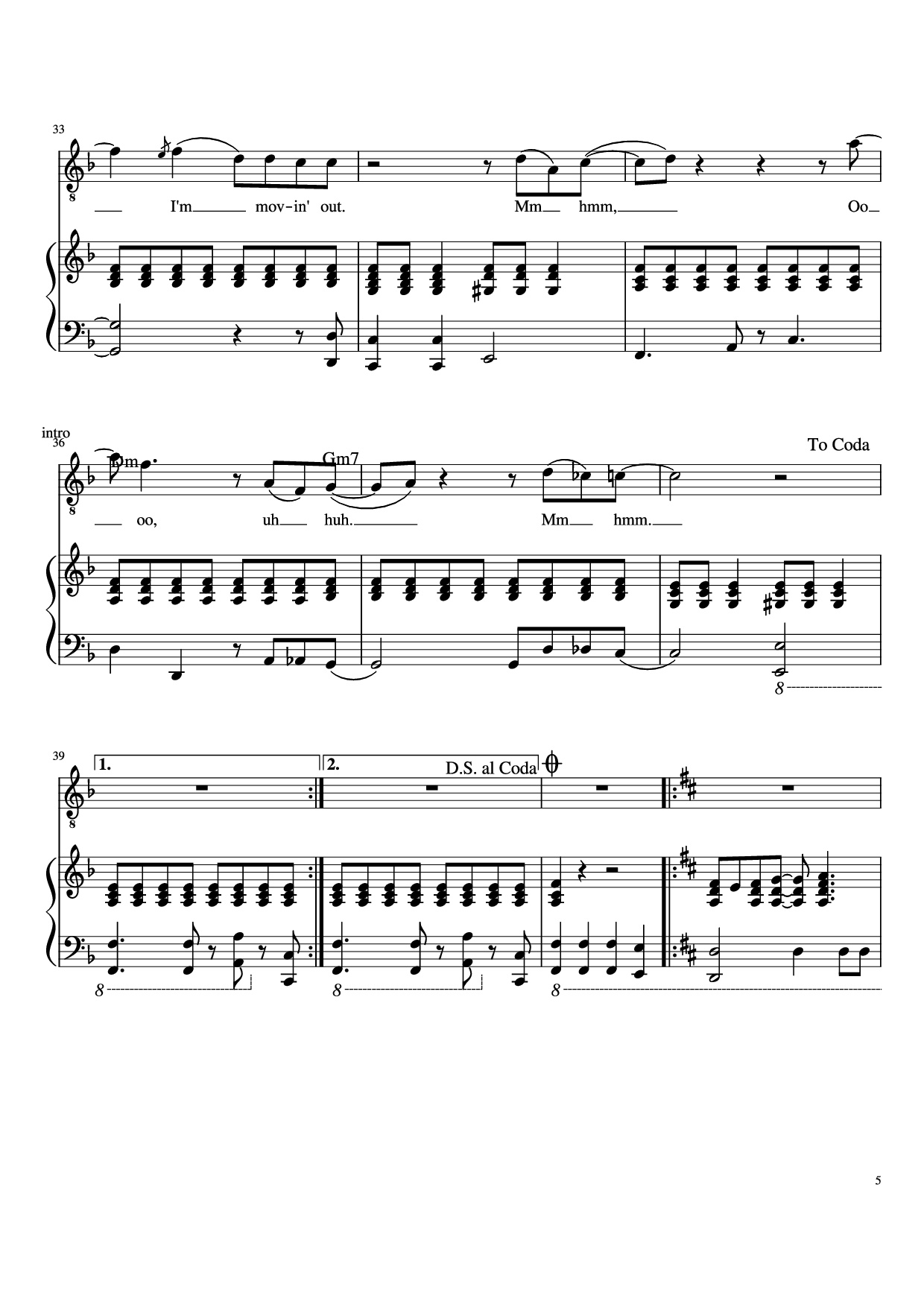 Page 5 of the piano sheet music PDF Piano – Movin