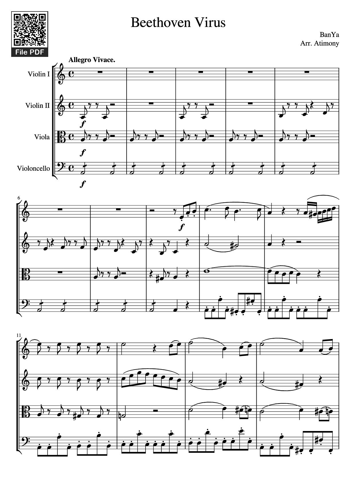 Page 1 of the piano sheet music PDF – Beethoven Virus Violin by BanYa