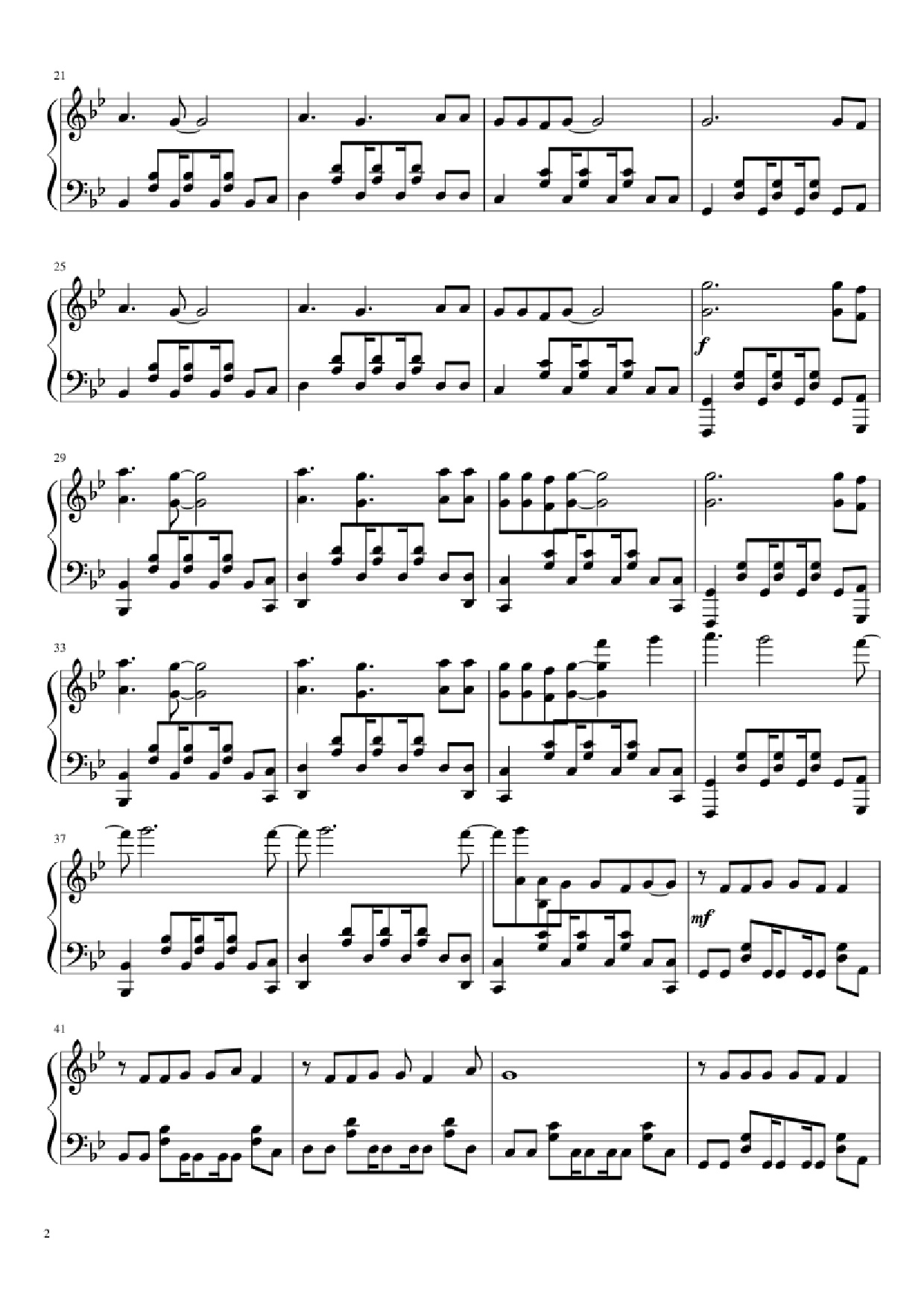 Page 2 of the piano sheet music PDF Piano – Love me again Piano by Undefined