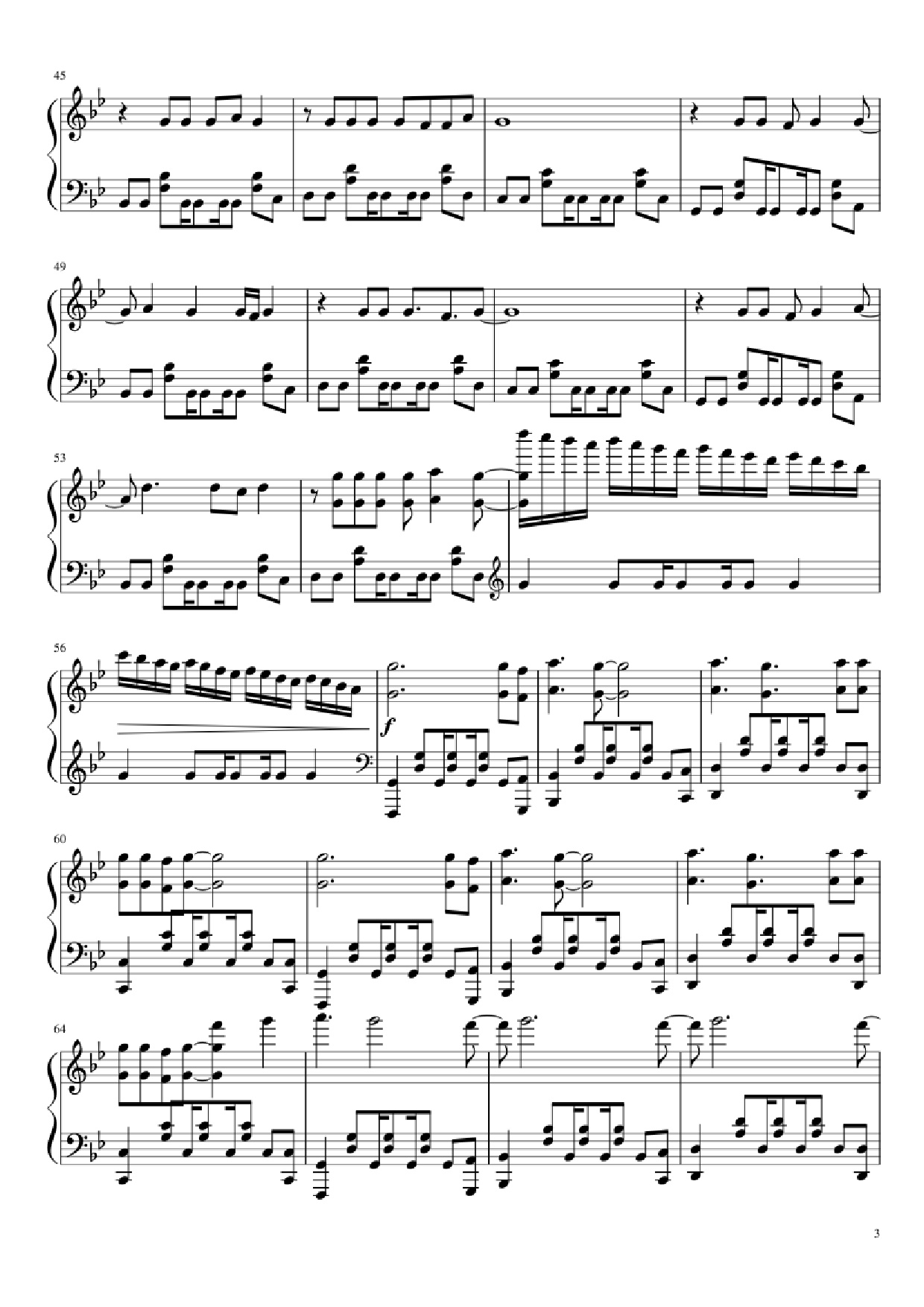 Page 3 of the piano sheet music PDF Piano – Love me again Piano by Undefined