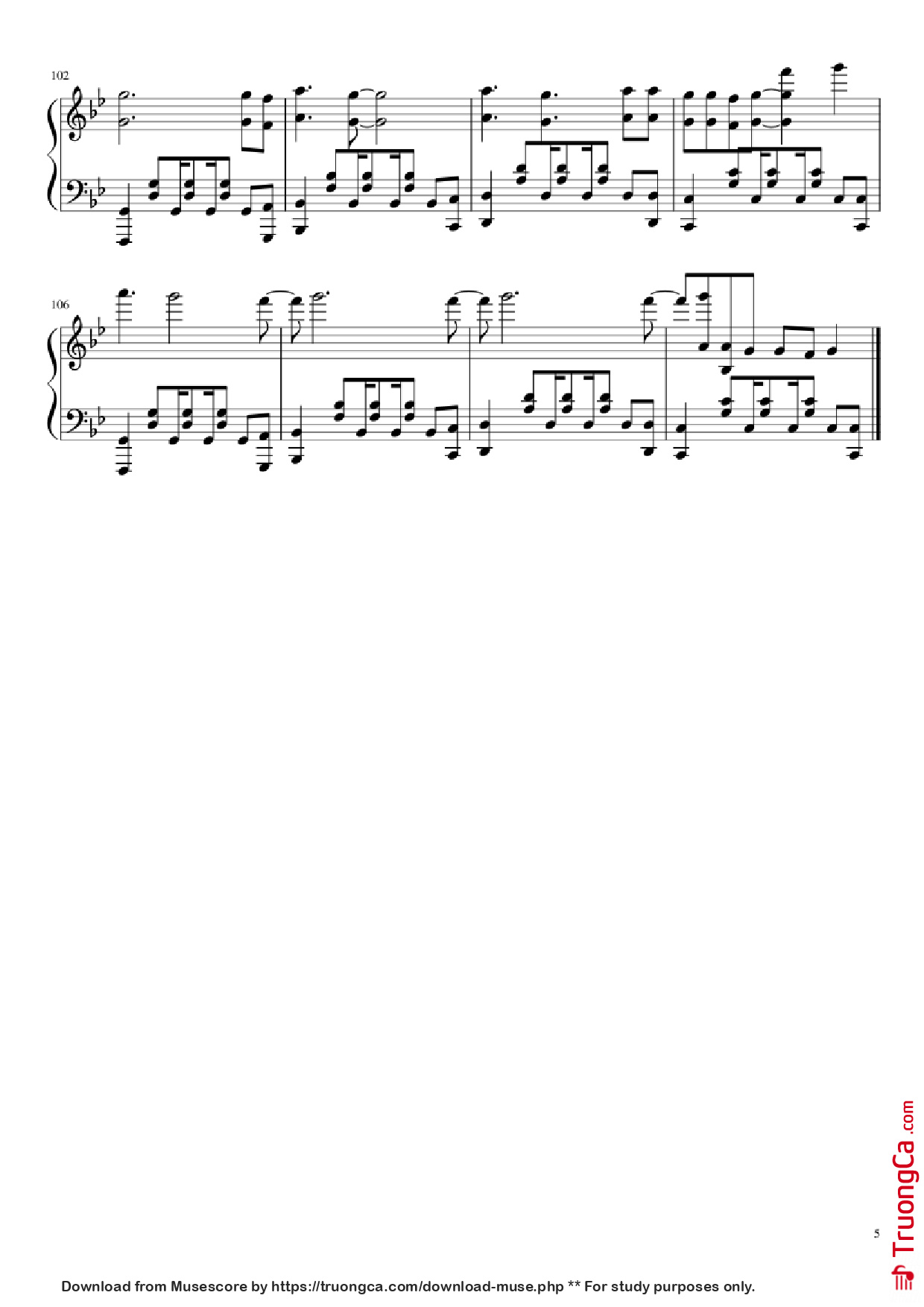 Page 5 of the piano sheet music PDF Piano – Love me again Piano by Undefined