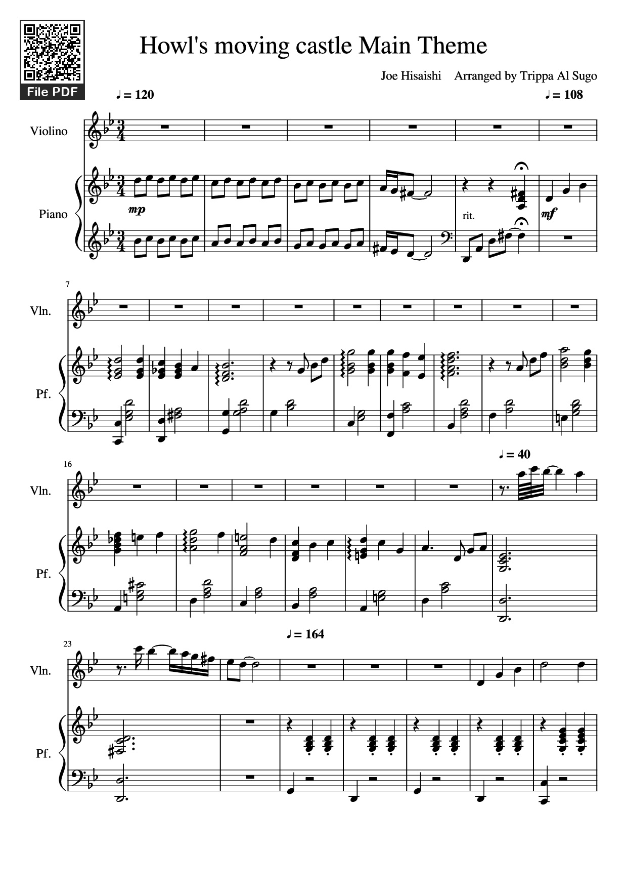 Page 1 of the piano sheet music PDF Piano – Howl