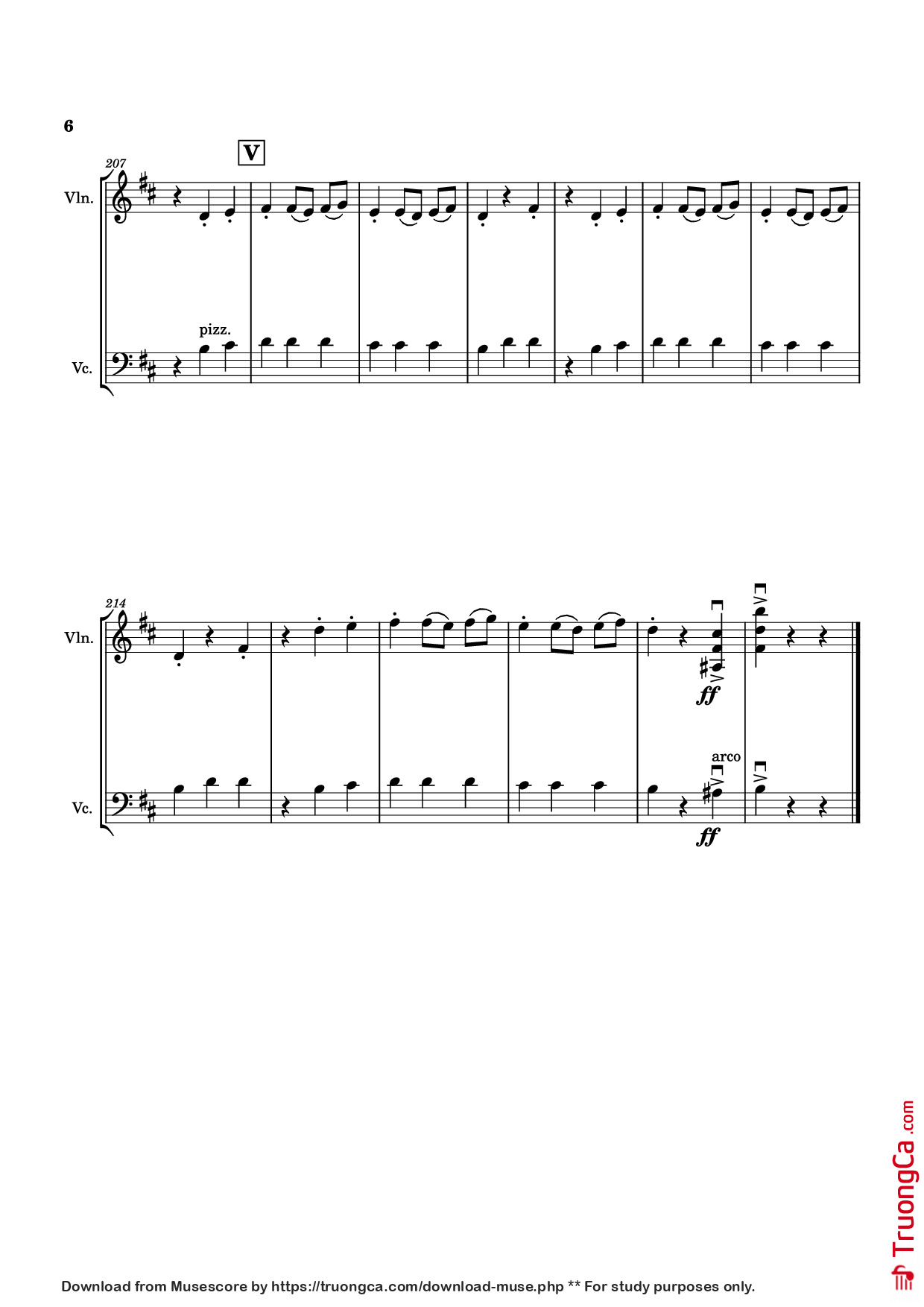 Page 6 of the piano sheet music PDF – Waltz No. 2 Violin by Dmitri Shostakovich