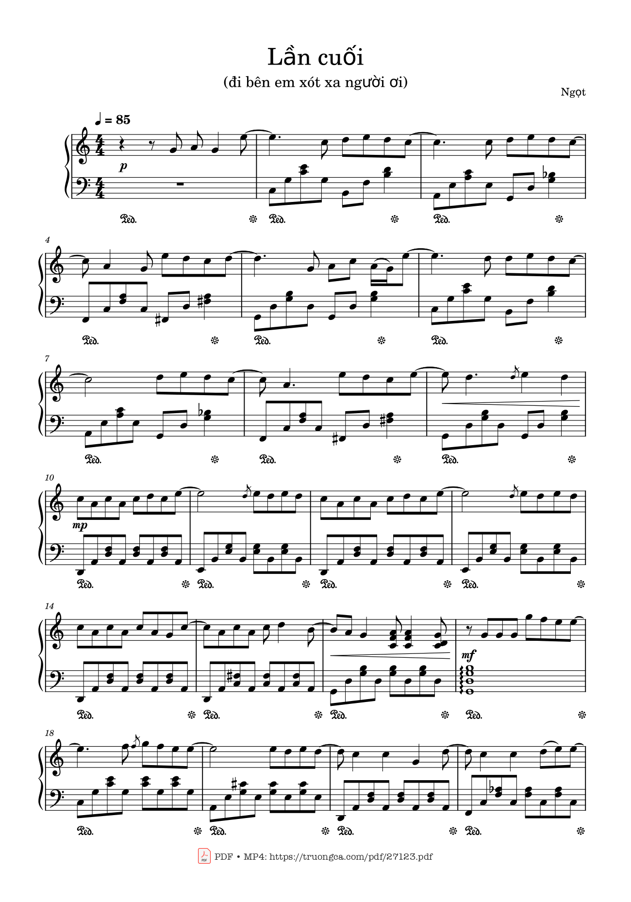 Page 1 of the piano sheet music PDF Piano – Lần cuối Piano by Ngọt