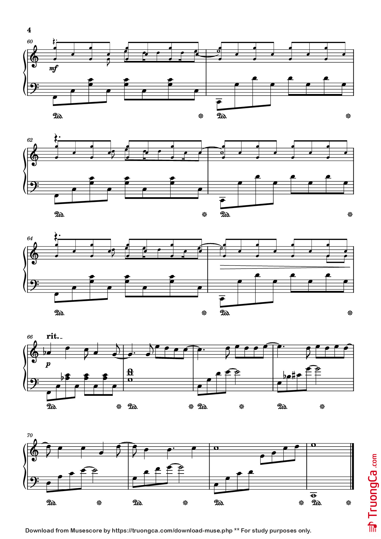 Page 4 of the piano sheet music PDF Piano – Lần cuối Piano by Ngọt
