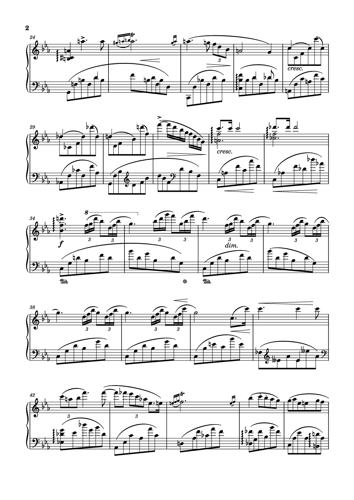 Page 2 of the piano sheet music PDF Piano – Nocturne (Diana) Opus 24 No. 1 by Sergei Eduardovich Bortkiewicz