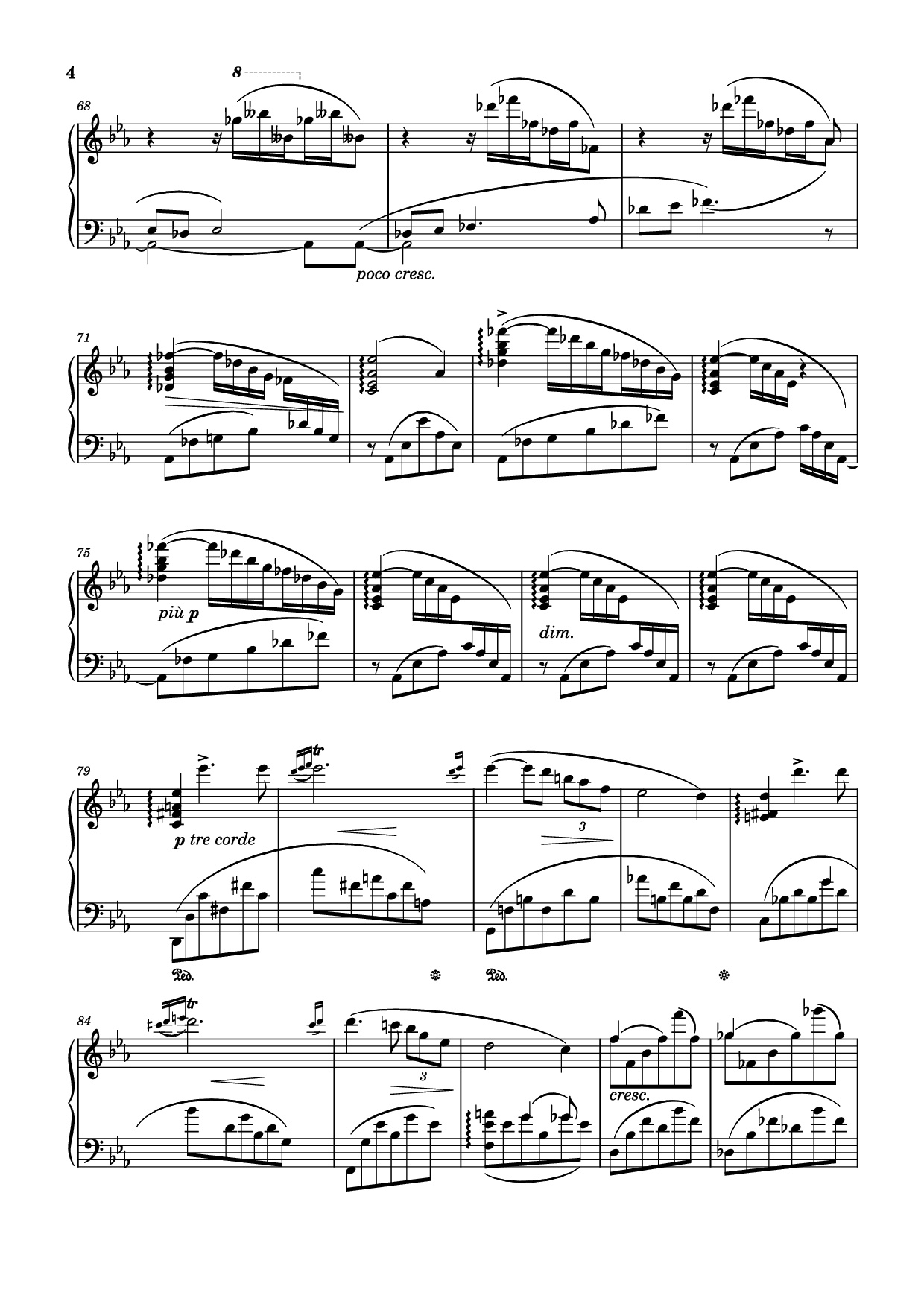 Page 4 of the piano sheet music PDF Piano – Nocturne (Diana) Opus 24 No. 1 by Sergei Eduardovich Bortkiewicz