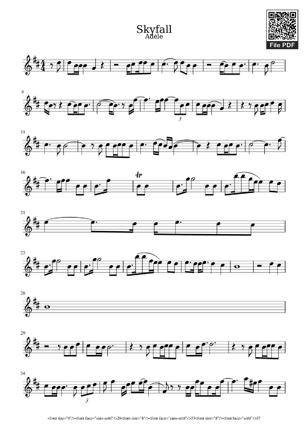 Page 1 of the piano sheet music PDF – Skyfall Violin by Undefined