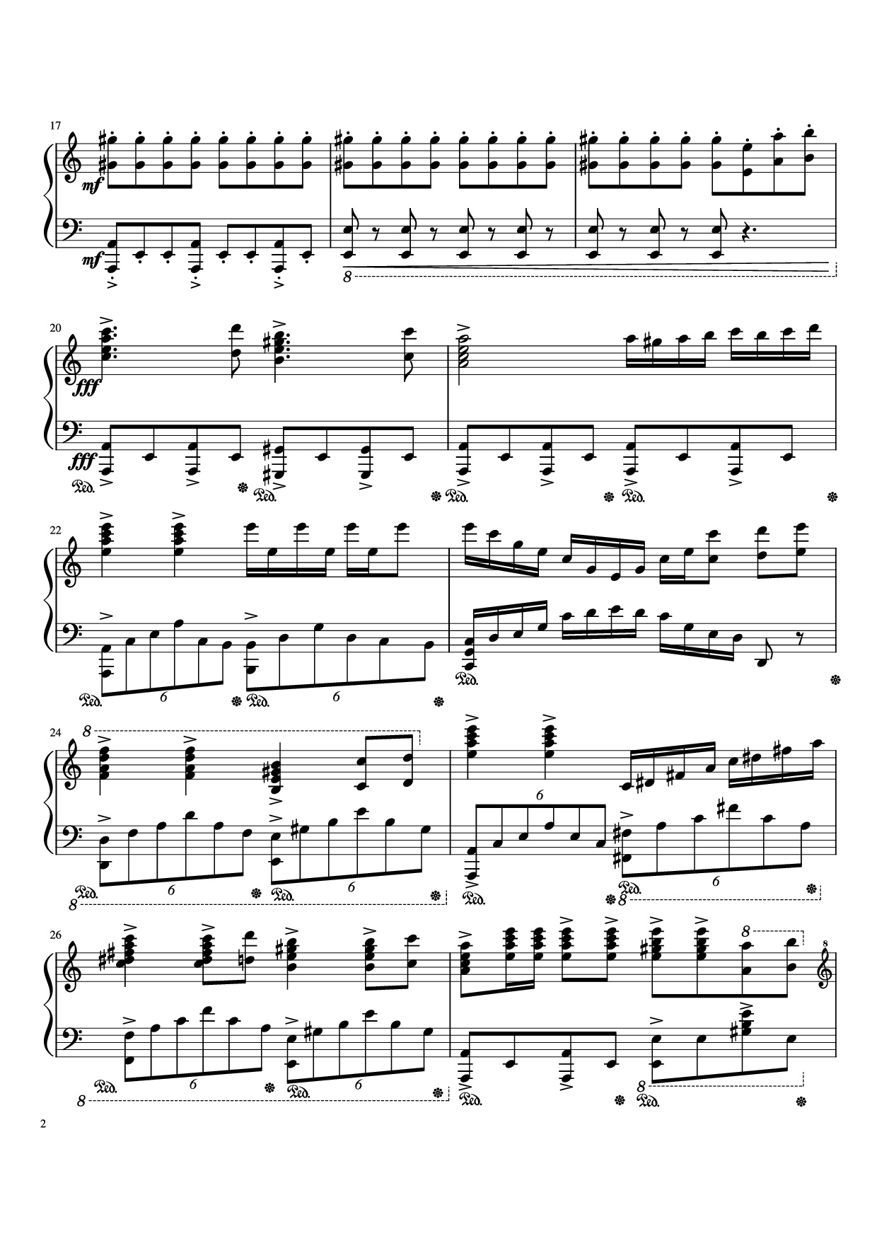 Page 2 of the piano sheet music PDF Piano – Beethoven Virus but it