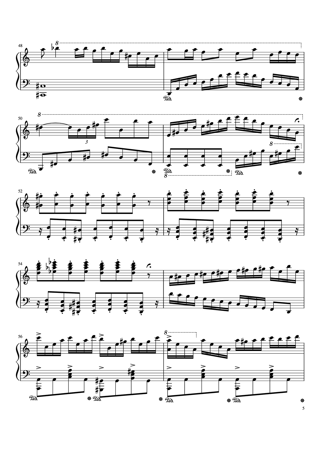 Page 5 of the piano sheet music PDF Piano – Beethoven Virus but it
