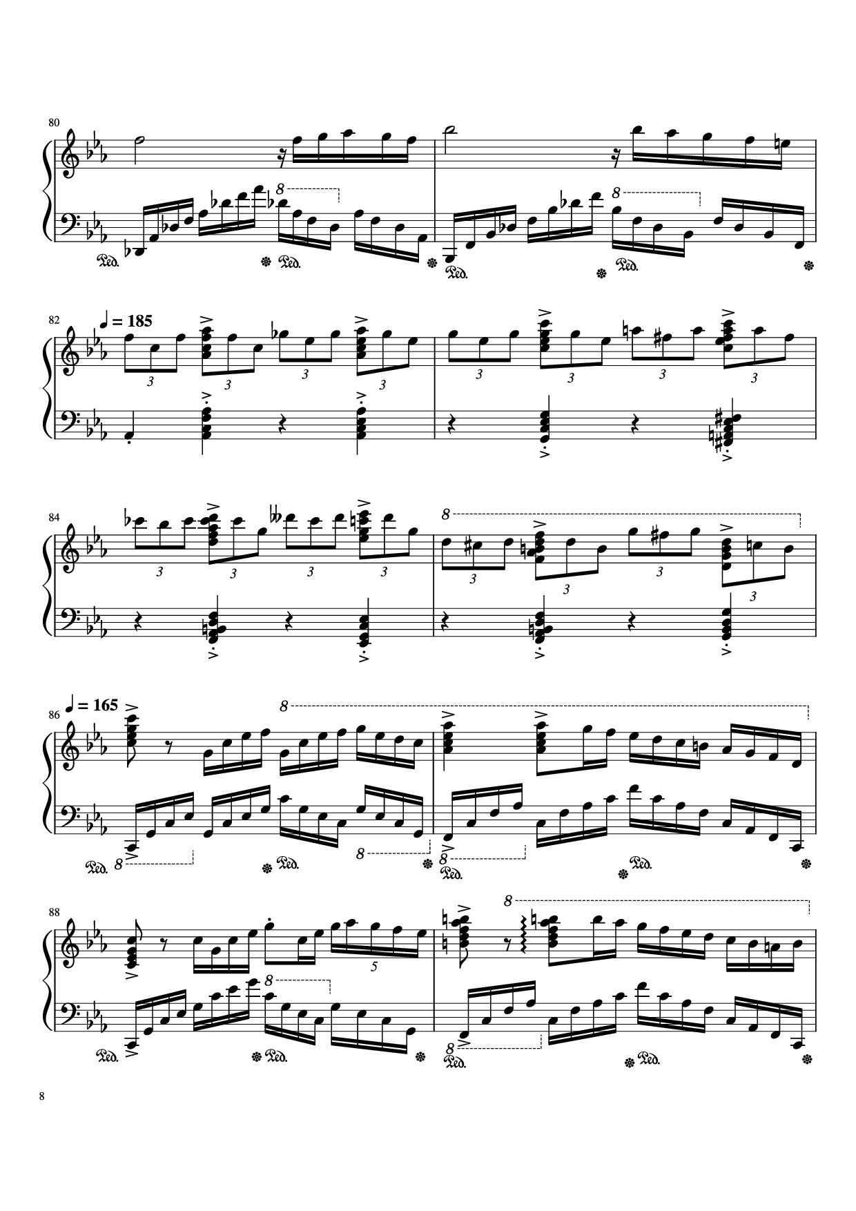 Page 8 of the piano sheet music PDF Piano – Beethoven Virus but it