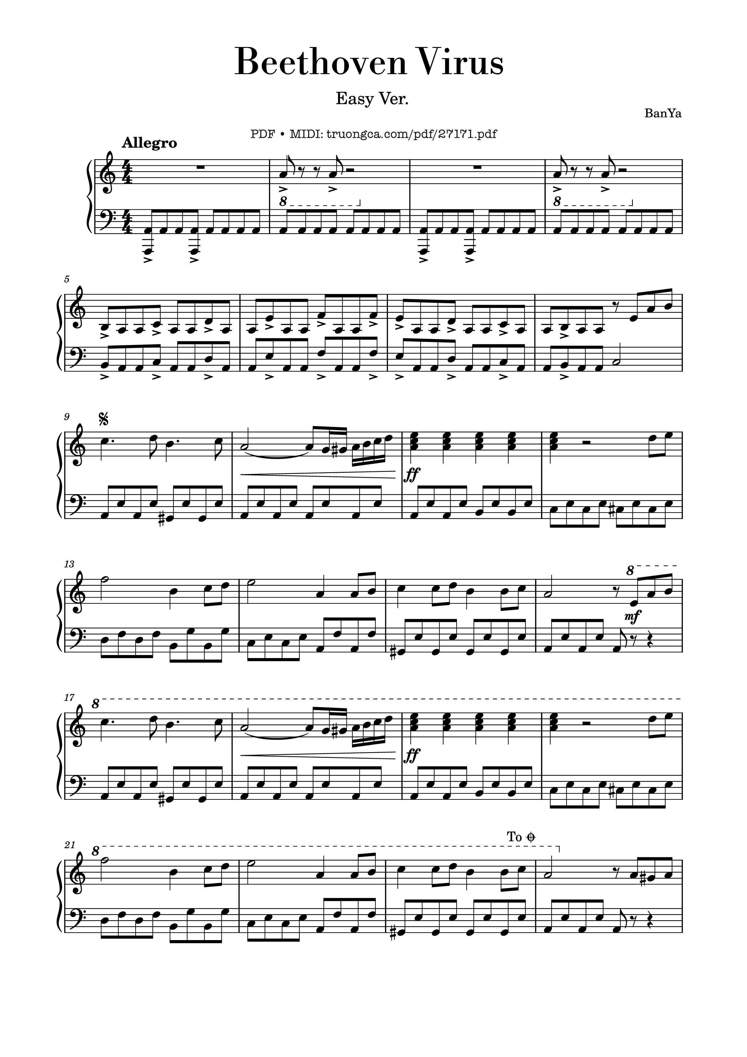 Page 1 of the piano sheet music PDF Piano – Beethoven Virus (easy) by Ludwig Van Beethoven